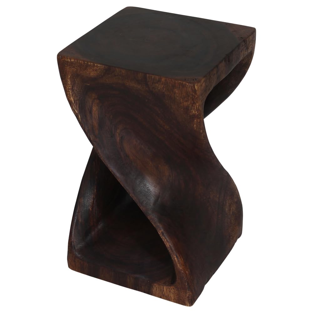 Haussmann Original Wood Twist Stool 12x12x20 Inches - High Mocha Oil Finish - Rustic Bar Stool for Kitchen Island, Breakfast Nook & Home Decor