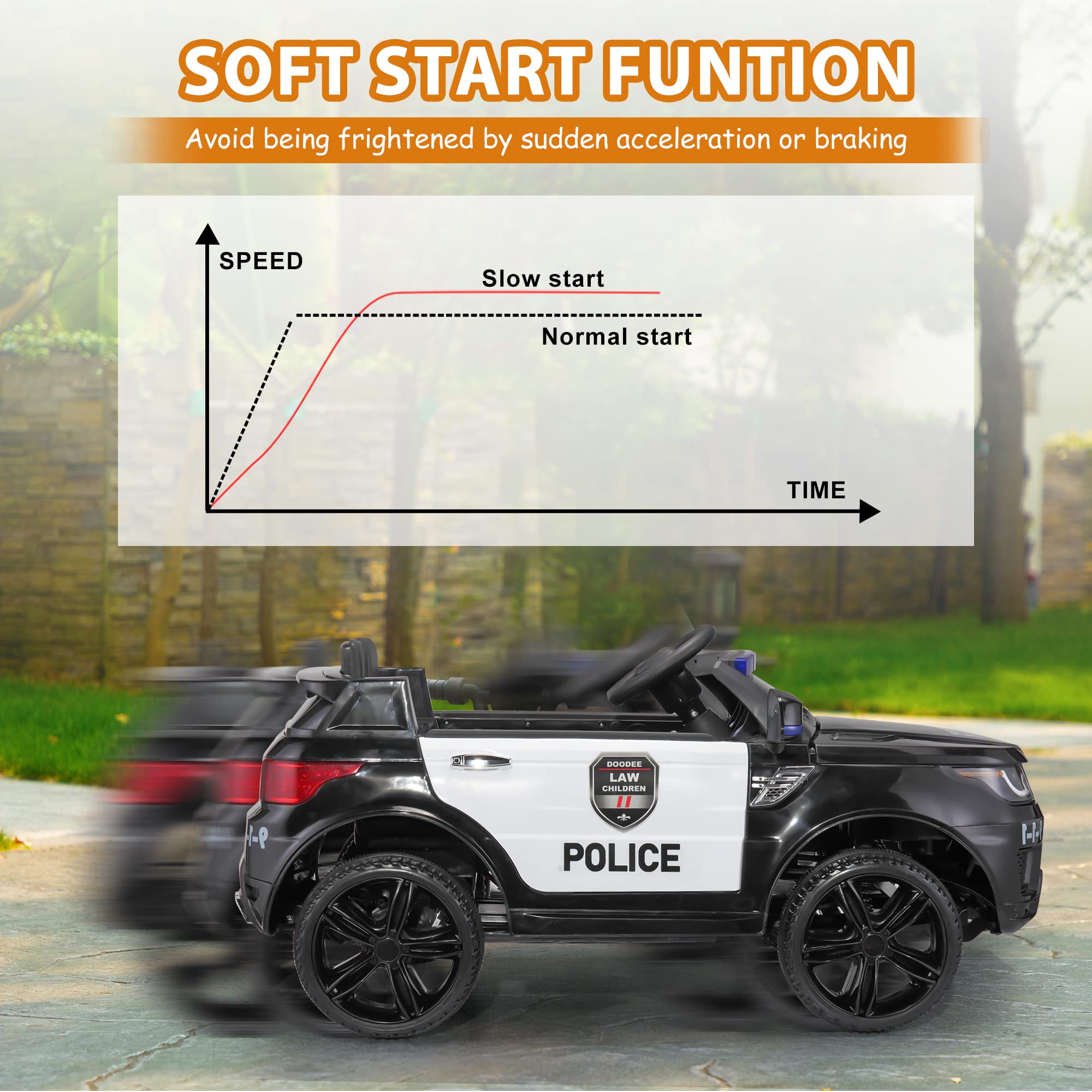 TOBBI Kids Electric Police Car Ride-On Toy with Remote Control, Siren, Flashing Lights & Music - Battery Powered Spring Suspension Toy Vehicle for Boys & Girls (Carbon Black) - Perfect for Birthday Gifts, Outdoor Play & Pretend Police Adventures
