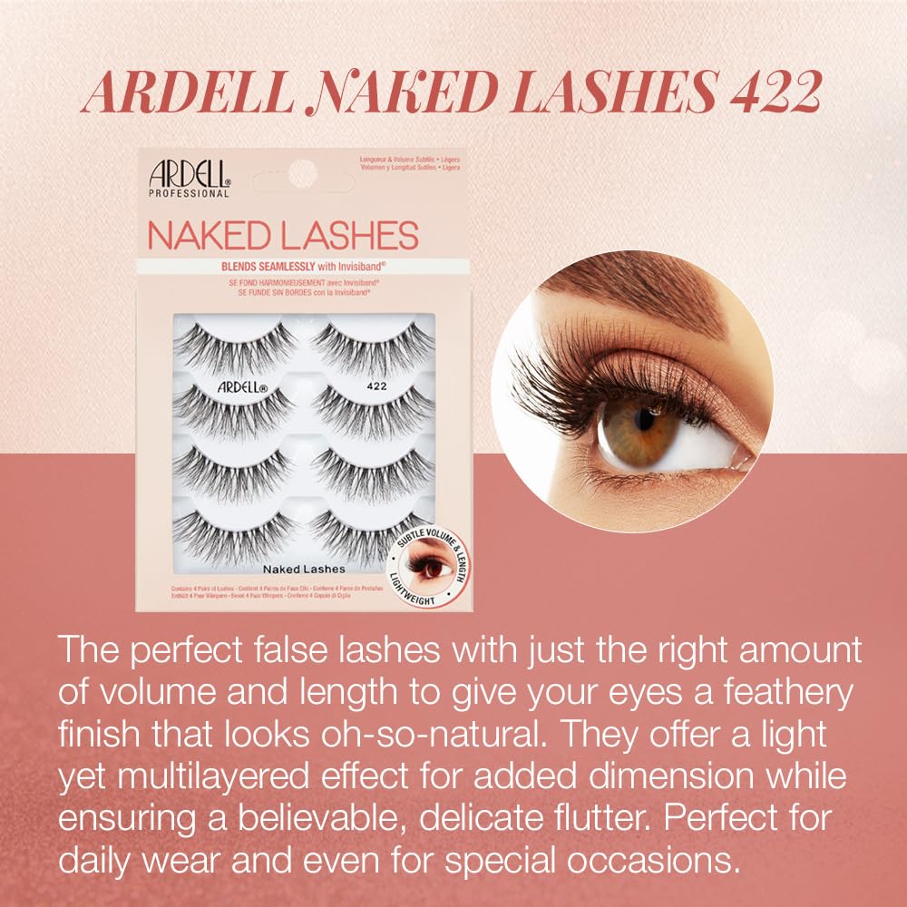 Ardell Multipack Naked Lash 422 - 4 Pairs of Vegan False Eyelashes for Subtle Volume & Length - Perfect for Everyday Wear, Special Occasions & Makeup Looks