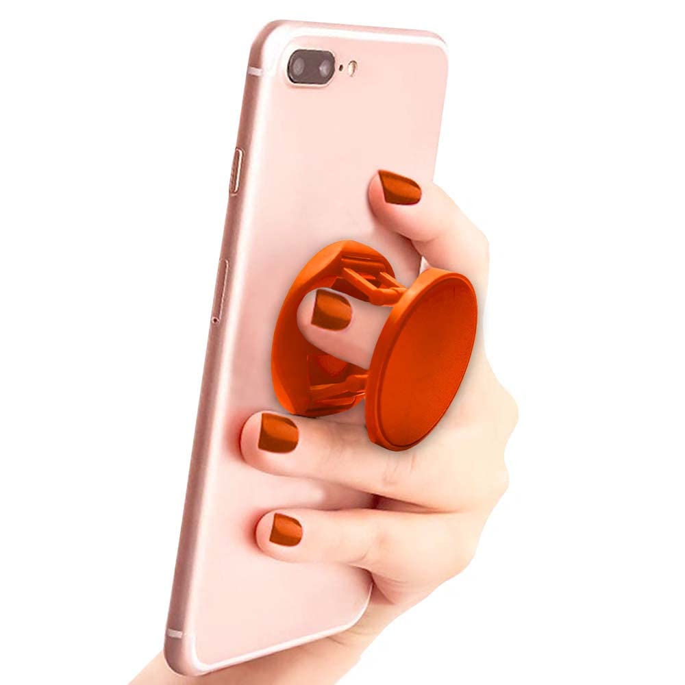Non-Slip Cell Phone Grip Holder Stand for iPhone 14/13/12 & Samsung Galaxy S23/S22 - Orange | Portable Phone Kickstand for Hands-Free Viewing, Gaming & Video Calls