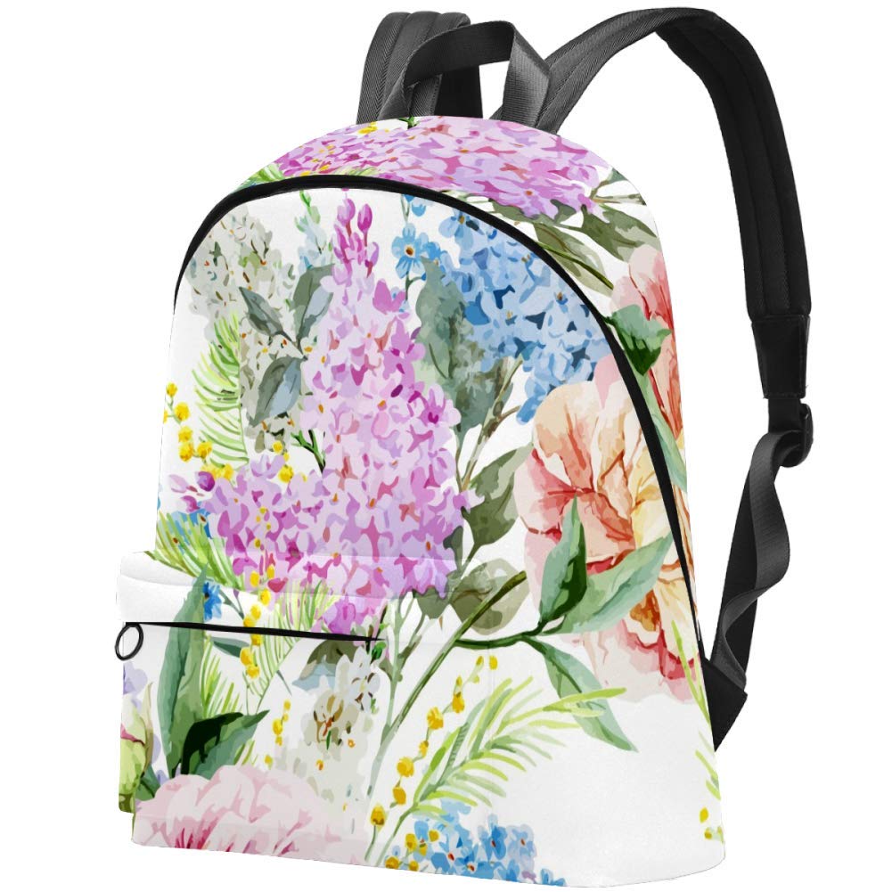 Watercolor Lilac Peony Floral Backpack - Lightweight Travel Daypack for Women & Students, School Book Bag with Laptop Compartment - Perfect for College, Commuting & Weekend Getaways