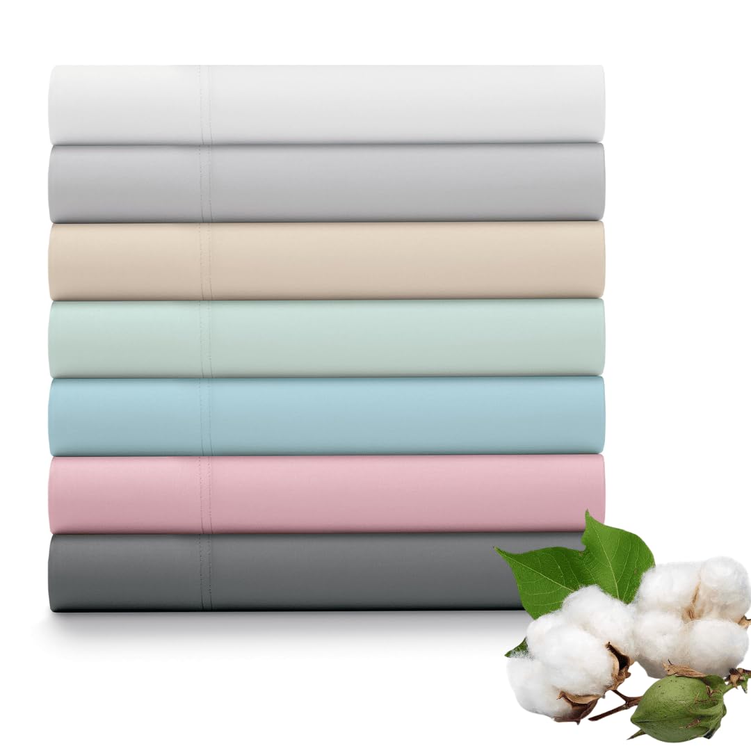 Ella Jayne Luxury 100% Cotton Percale Sheet Set - Queen Size 4-Piece Bedding, Cool & Crisp Percale Weave for All Seasons - Perfect for Master Bedrooms, Guest Rooms & Luxury Hotels (White)