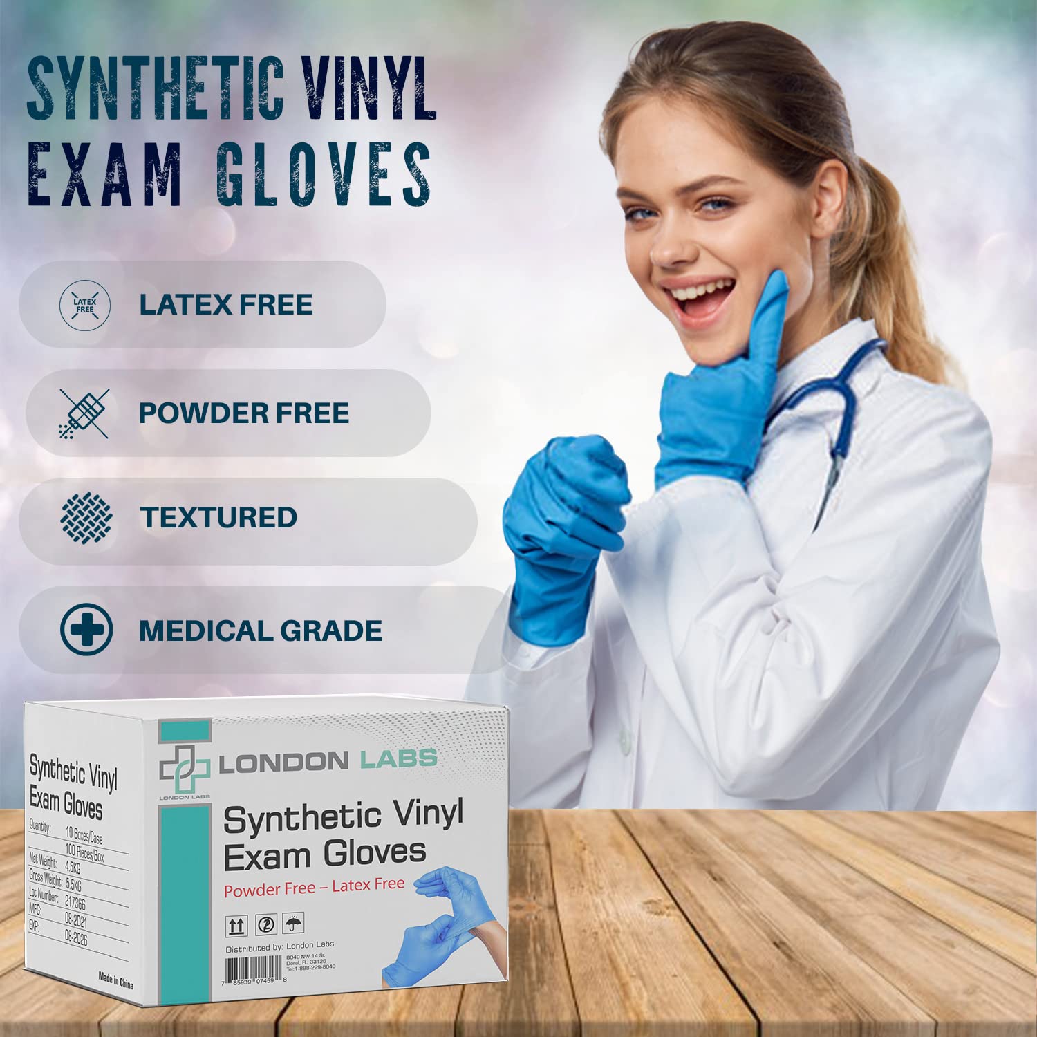 1000 Pack Synthetic Vinyl Exam Gloves - Latex Free, Powder Free Disposable Gloves for Medical, Dental, Tattoo & Cleaning Use
