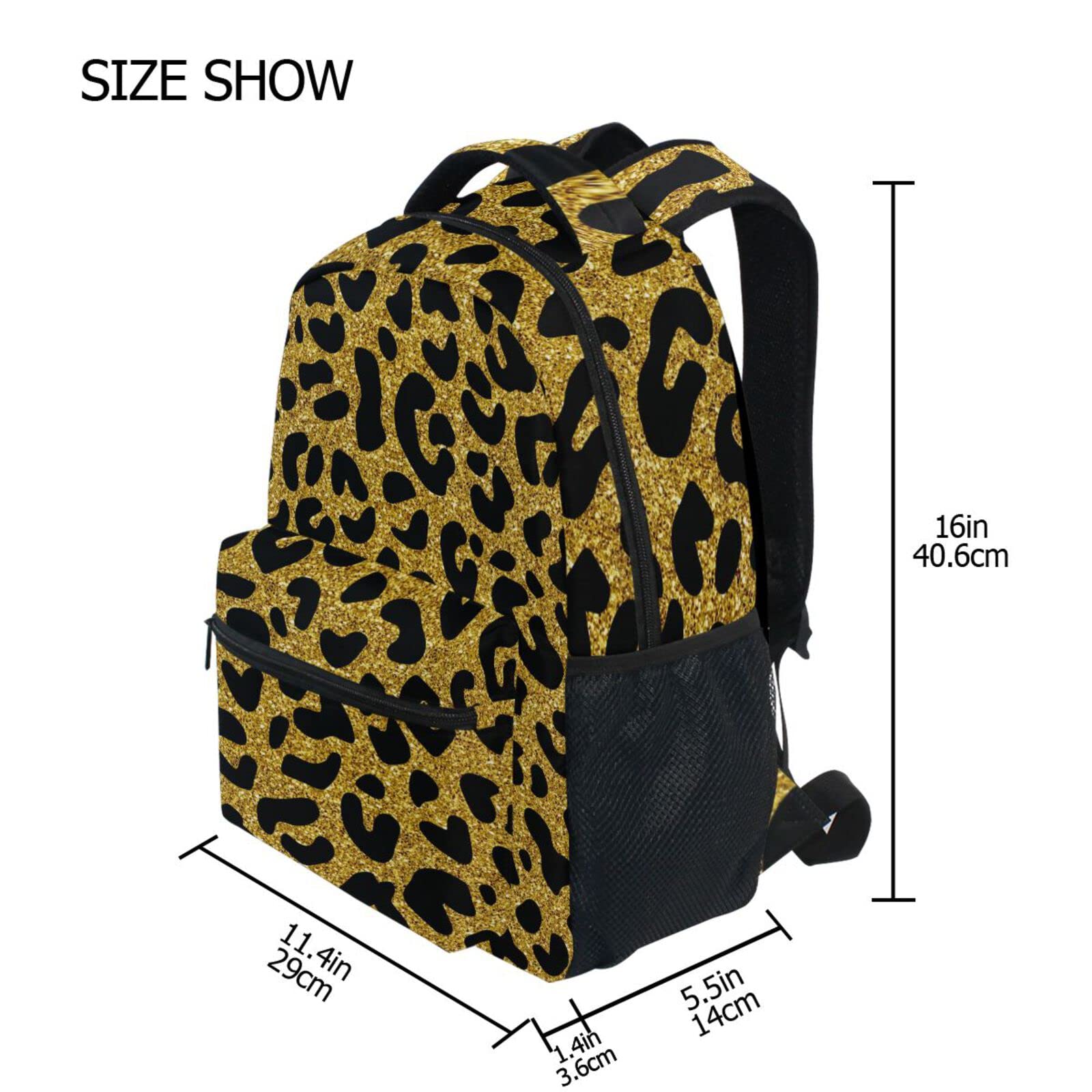 JIPONI Gold Animal Print Glitter Leopard Cheetah Backpack for Girls & Boys - Stylish School Bag, Bookbag, Travel Laptop Backpack, Daypack for Students & Teens - Perfect for School, College, Travel & Daily Use