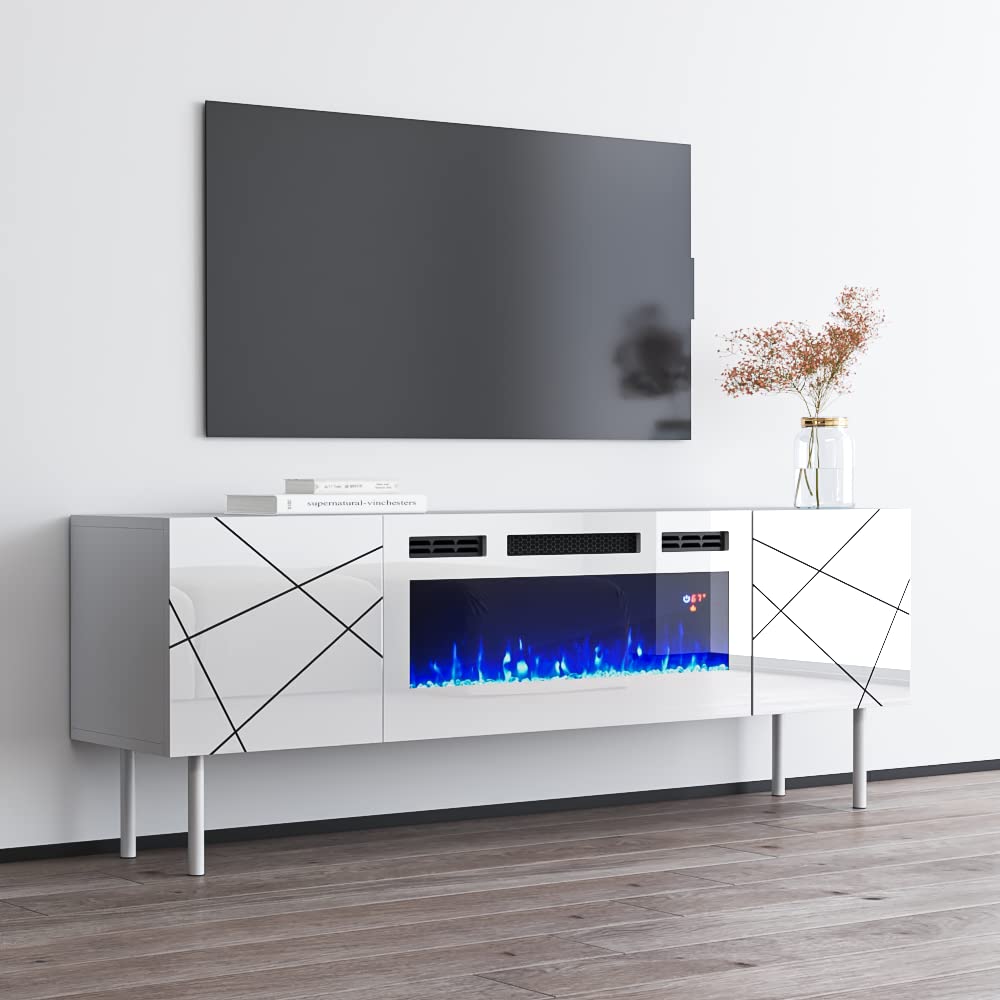 Modern WH-EF TV Stand with Electric Fireplace & Storage Cabinets - 70