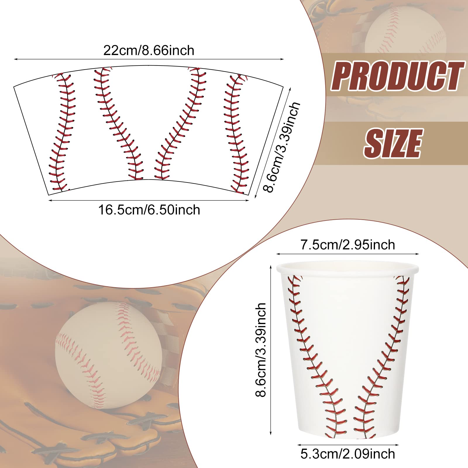 Teling 100-Pack 9oz Baseball Party Cups - Disposable Paper Drinking Cups for Sports Themed Birthday Parties, Game Day Decorations & Team Celebrations - Perfect for BBQs, Tailgates & Sports Events