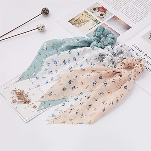 ROCK WORLD Women & Girls Chiffon Floral Hair Scarf & Scrunchies Set - 12 Pcs Soft Hair Accessories for Ponytail, Bun & Braid - Perfect for Spring, Summer, Wedding & Everyday Fashion