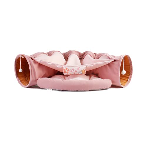ABLAZEZAI Cat Tunnel Bed - Washable & Removable 2-in-1 Pet Play Tube for Kittens & Cats (4 Colors: Pink, Cherry Blossoms) - Perfect for Indoor Play, Hideouts & Interactive Cat Toys