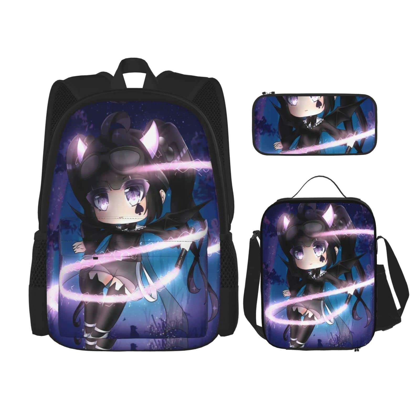 LIUZHUQIN Gacha Life Backpack 3-Piece Set - Unisex School Backpack with Pencil Case & Lunch Bag for Boys & Girls - Perfect for School, Travel & Daily Use