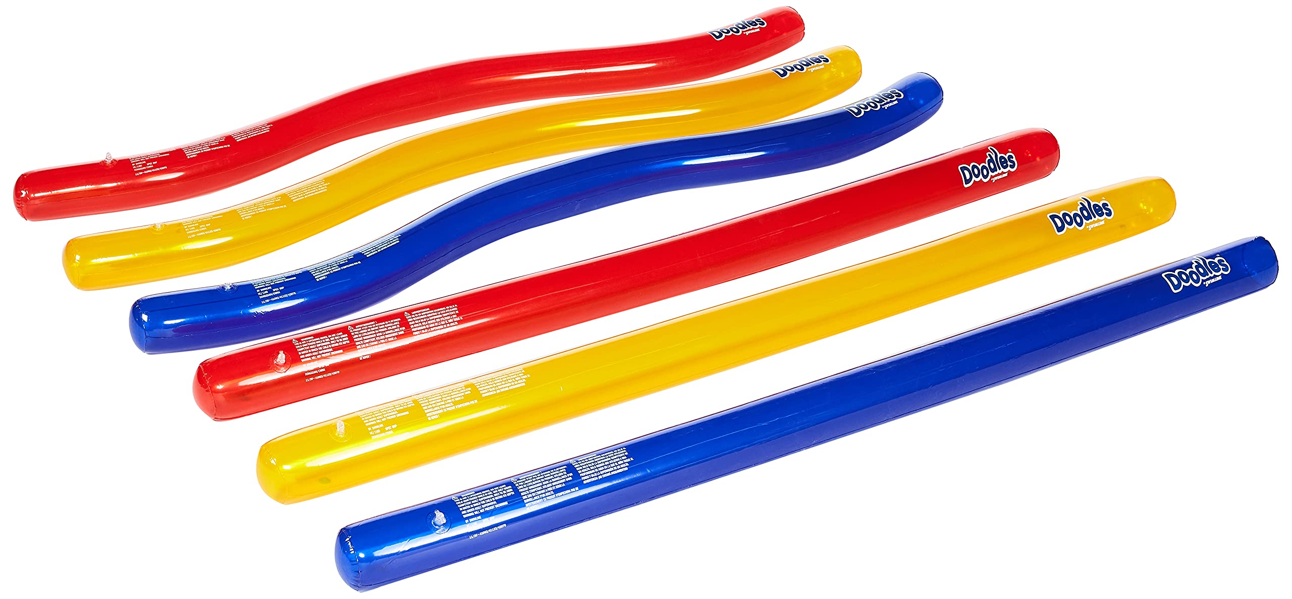 Swimline Doodles Inflatable Pool Noodles - 6 Pack of Colorful Floating Foam Tubes for Swimming, Water Games & Pool Fun - Perfect for Kids, Adults, Beach Parties & Summer Activities