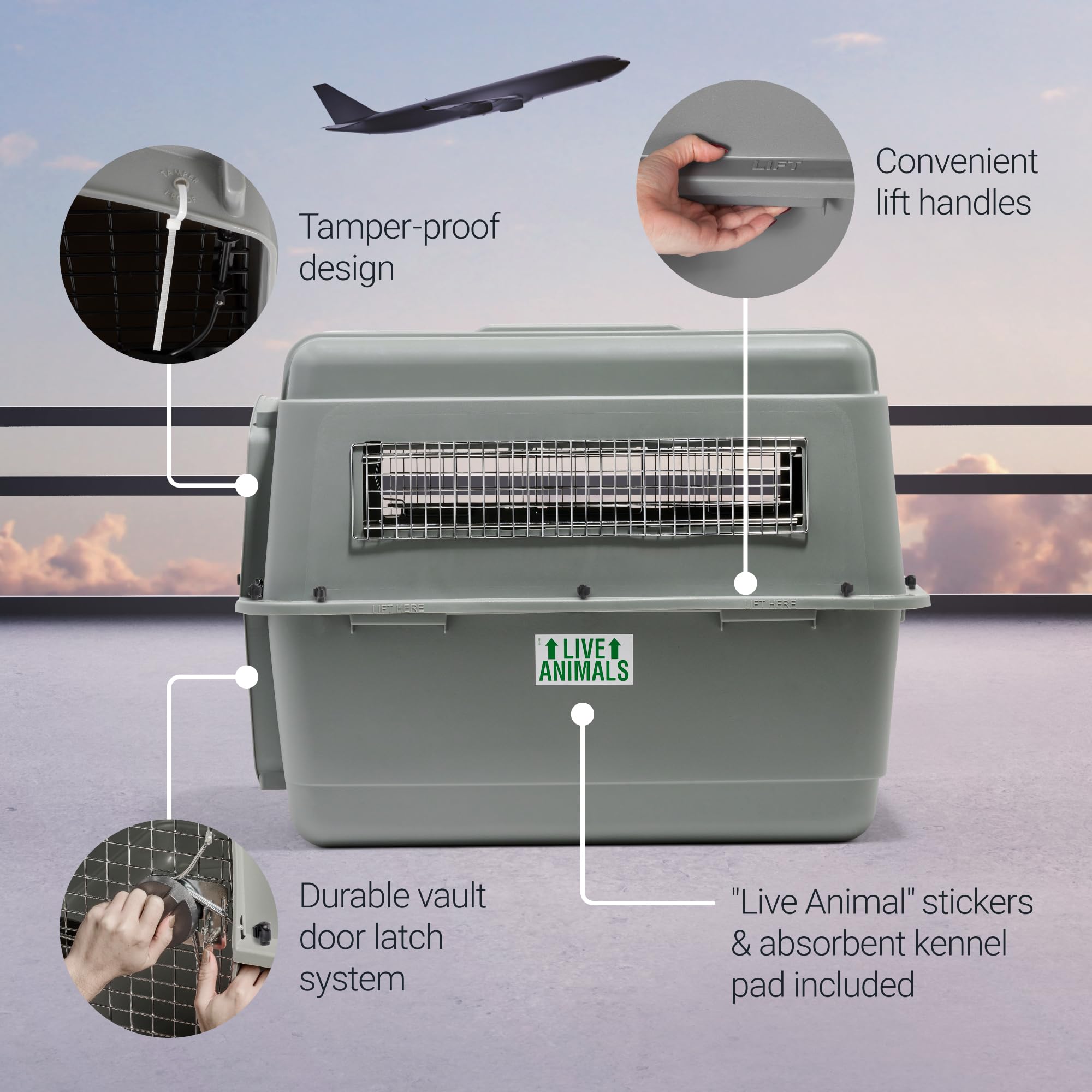 Petmate Sky Kennel - Airline Approved Heavy Duty Dog Crate for Medium to Large Dogs 50-70 lbs (36 Inches) - Perfect for Air Travel, Road Trips & Vet Visits - Made in USA