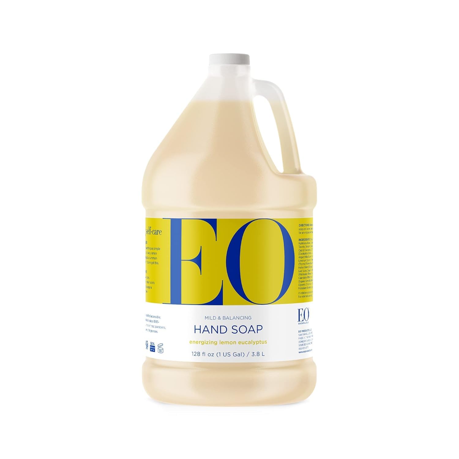 EO Organic Liquid Hand Soap Refill - 1 Gallon, Lemon Eucalyptus Scent, Plant-Based Gentle Cleanser with Pure Essential Oils | For Home, Office & Commercial Use | Eco-Friendly & Hypoallergenic