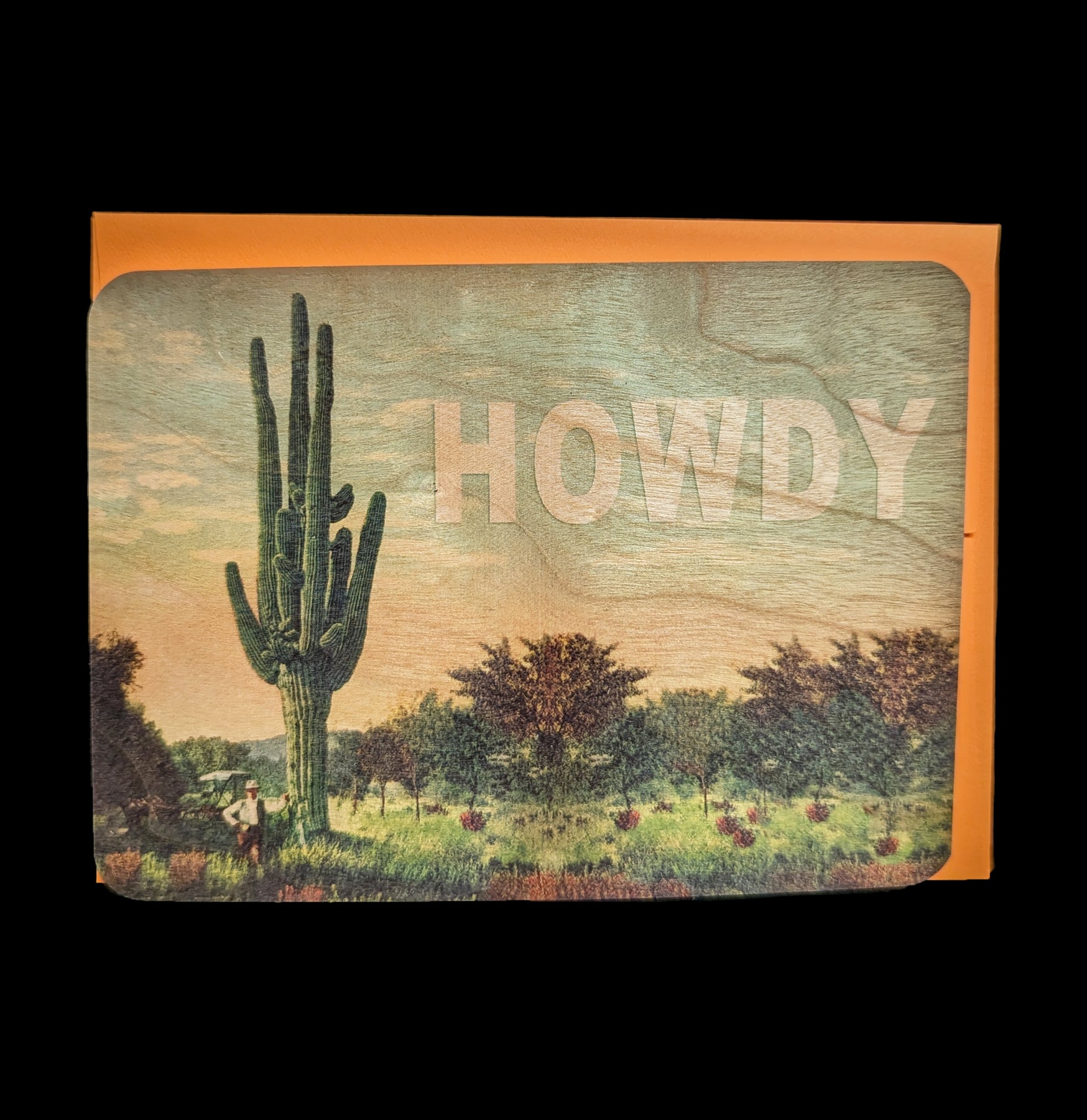 Howdy Cactus Wooden Postcard - Unique Southwest Greeting Card for Home Decor, Wedding Invitations & Rustic Gifts - Perfect for Desert Themed Parties, Cowboy Events & Western Home Decor