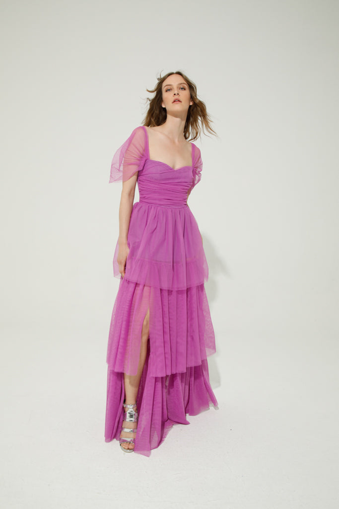 Elegant Hyacinth Long Dress in Orchid Purple - Perfect for Weddings, Parties & Evening Events