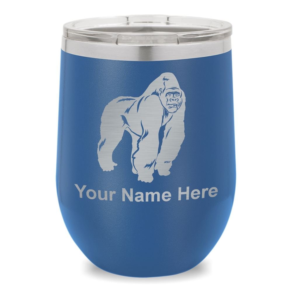 Personalized Engraved Gorilla Wine Glass Tumbler - 16oz Dark Blue Stemless Cup for Wine Lovers, Gifts & Parties (Dishwasher Safe)