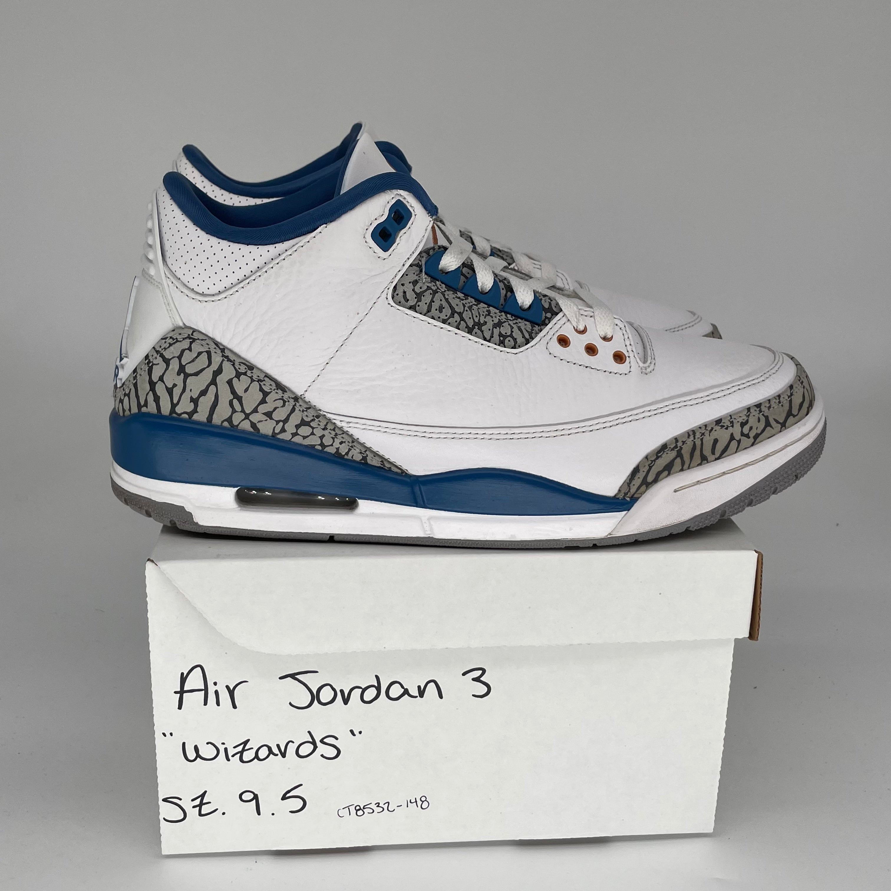 Original Air Jordan 3 Retro 'Wizards' Basketball Shoes - Men's Size 9.5 (CT8532-148) - Perfect for Streetwear & Sneaker Collectors