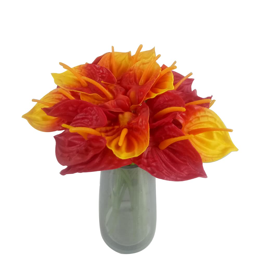20Pcs Real Touch Artificial Anthurium Flowers - Lifelike Fake Floral Stems for Home Decor, Wedding Bouquets, Table Centerpieces (Red & Sunset Red) | Perfect for Living Room, Office & Event Decorations