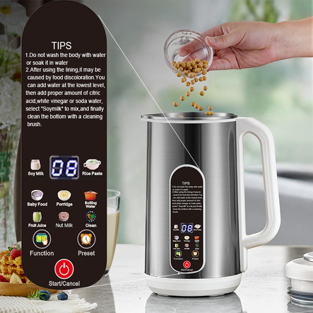Premium Stainless Steel Nut Milk Maker - 40oz Plant-Based Milk Machine for Almond, Cashew, Hazelnut, Pecan, Oat, Coconut, Soy, Quinoa & Pistachio - 12H Timer, Self-Cleaning, LED Display - Perfect for Vegan, Keto & Healthy Homemade Milk
