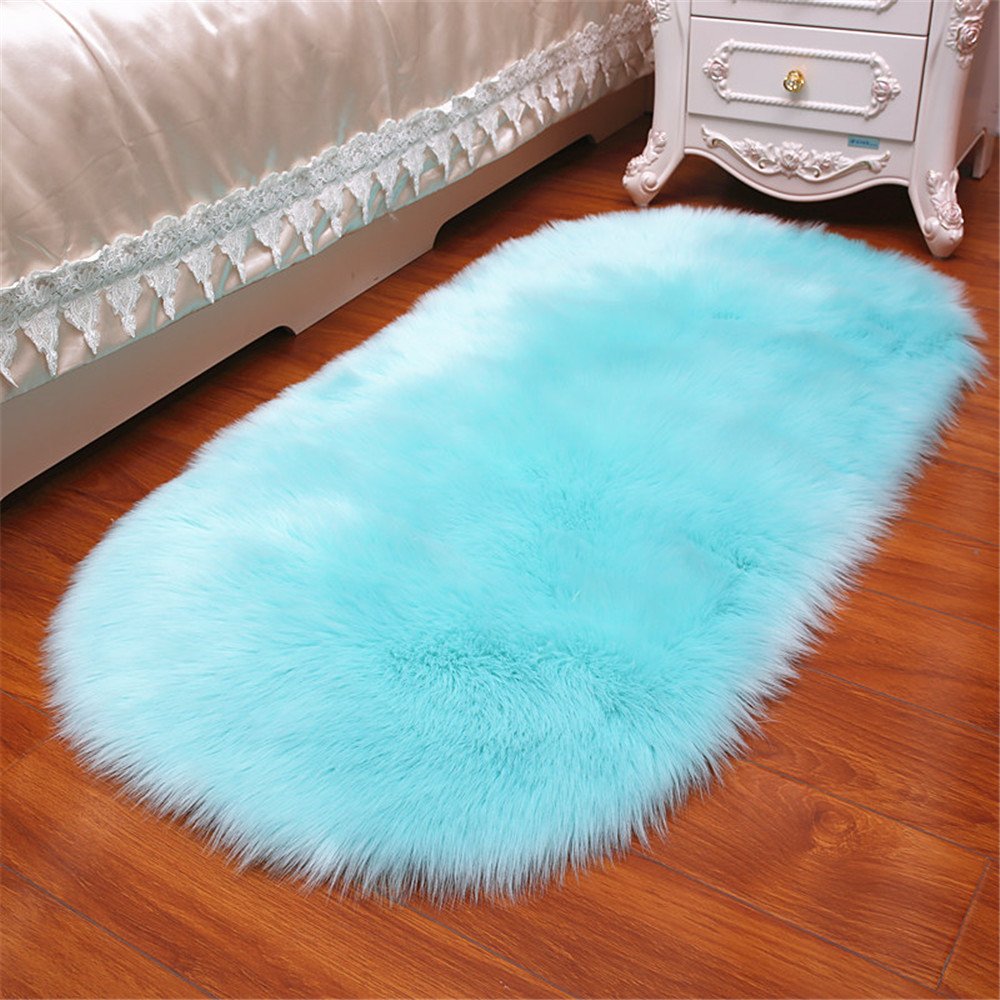 Premium Soft Faux Fur Oval Shaggy Rug - 5x7 Feet Plush Modern Carpet for Bedroom, Living Room, Dining Room & Kids Room Decor - Cozy Blue Accent Rug for Home, Nursery & Pet-Friendly Spaces