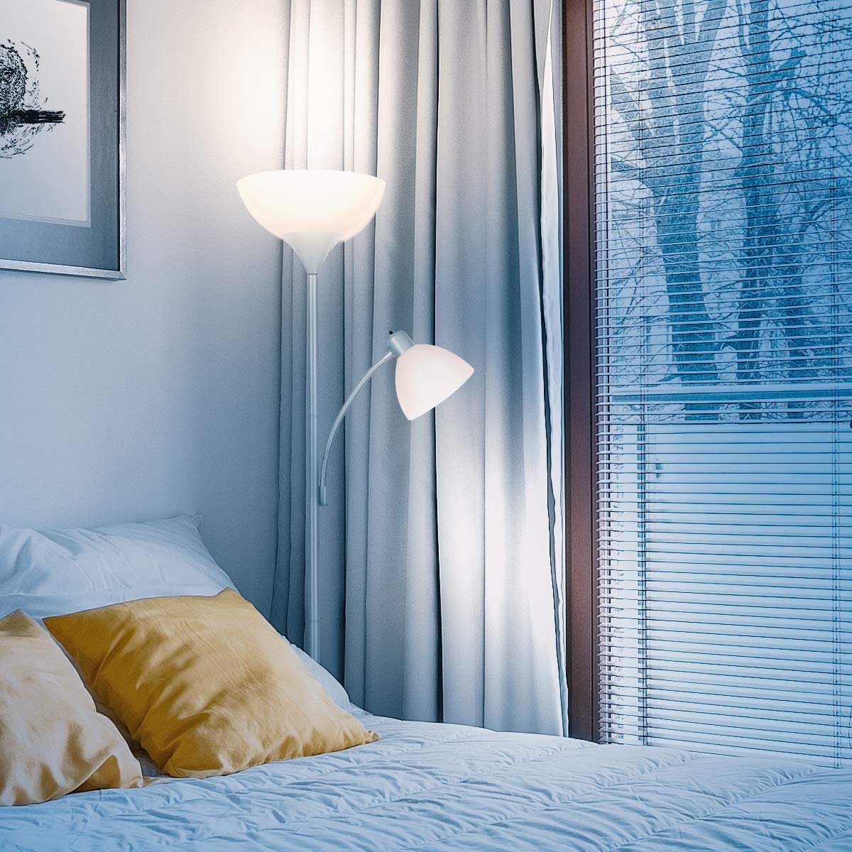 Brightech Sky Dome Plus LED Floor Lamp - Super Bright Dimmable Torchiere Standing Lamp for Living Room, Bedroom & Office - Adjustable Reading Light with Silver Finish - Perfect for Night Reading, Home Decor & Workspace Lighting