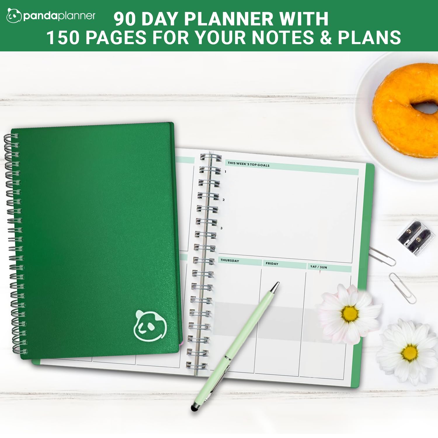 Panda Planner 2025 - Undated 90-Day Daily Planner with Hourly Schedule, Spiral Binding, Habit Tracker & To-Do Lists | 5.75