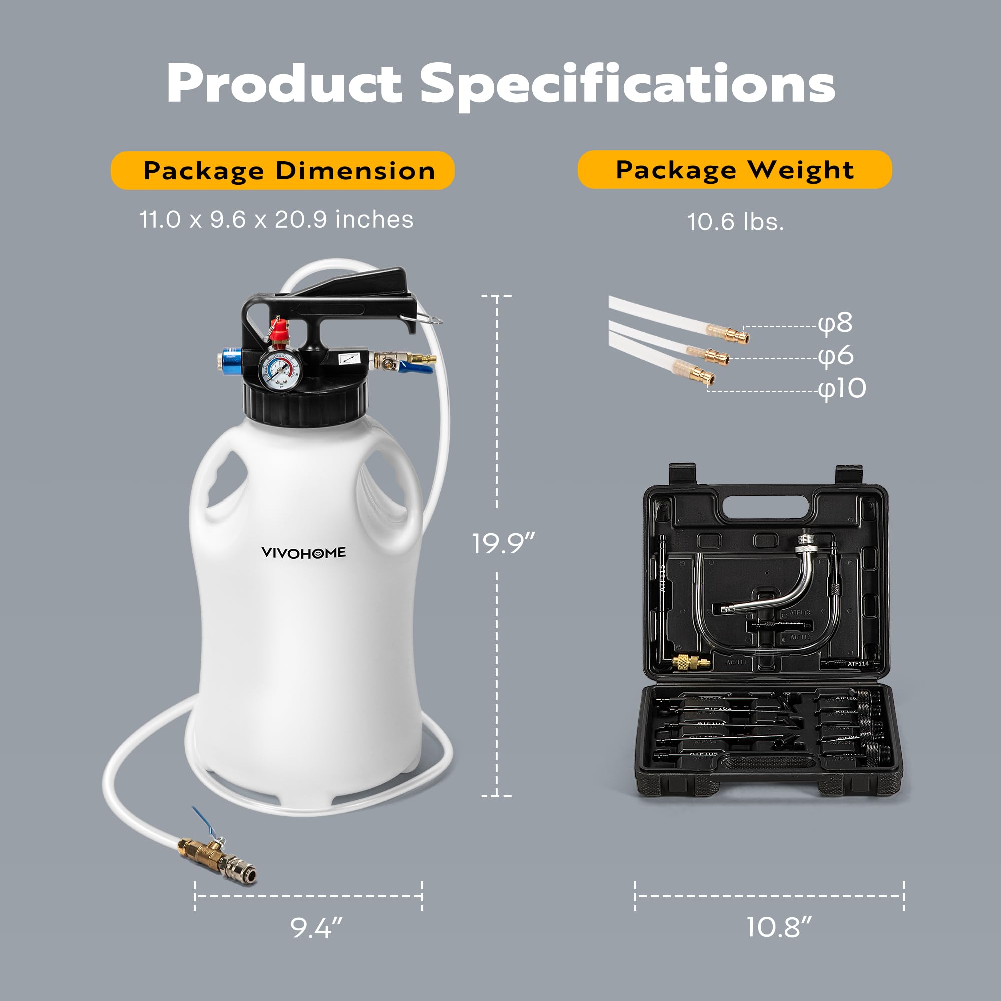 VIVOHOME 15PCS ATF Adapters Pneumatic Transmission Fluid Pump Kit - 10L (2.6 Gallon) Automatic Oil Transfer Pump for ATF Refills | Perfect for Car Maintenance, Garage Use & Fluid Change Services