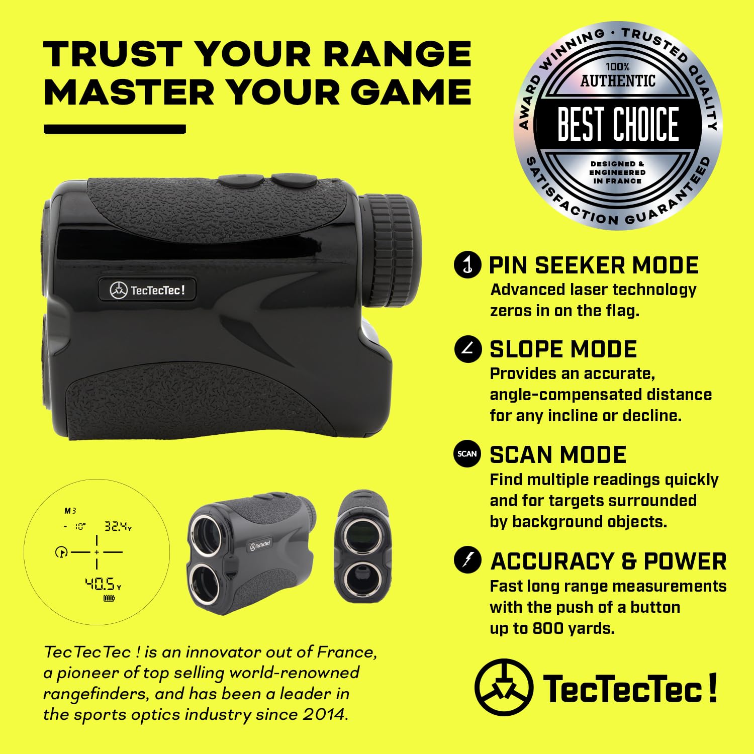TecTecTec VPRO500 Golf Rangefinder with Slope Technology | 600 Yard Laser Range Finder with Flagseeker & Pin Sensor | Tournament Legal Slope Switch | Waterproof & Battery Included | Perfect for Golfers & Hunters
