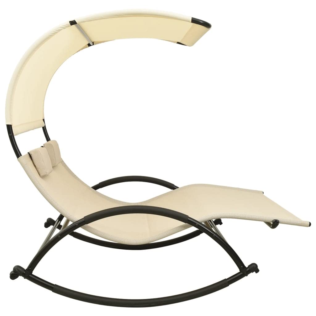 vidaXL Double Sun Lounger with Adjustable Canopy - Cream Textilene Fabric & Steel Frame - Comfortable Outdoor Patio Furniture with Pillows - Perfect for Poolside, Beach, and Backyard Relaxation