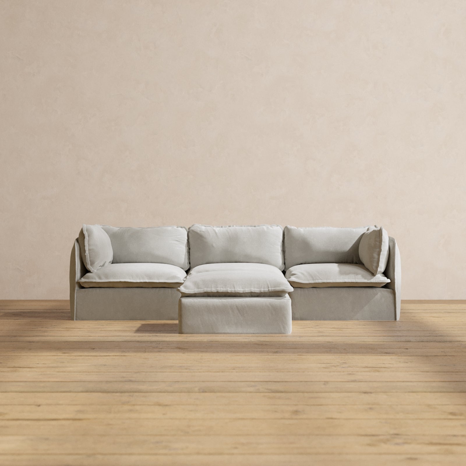 Modular Performance 3-Seater Sofa with Ottoman in Cloud Color - Modern Sectional Couch for Living Room | Relaxed Blend Fabric | Perfect for Family Gatherings & Movie Nights