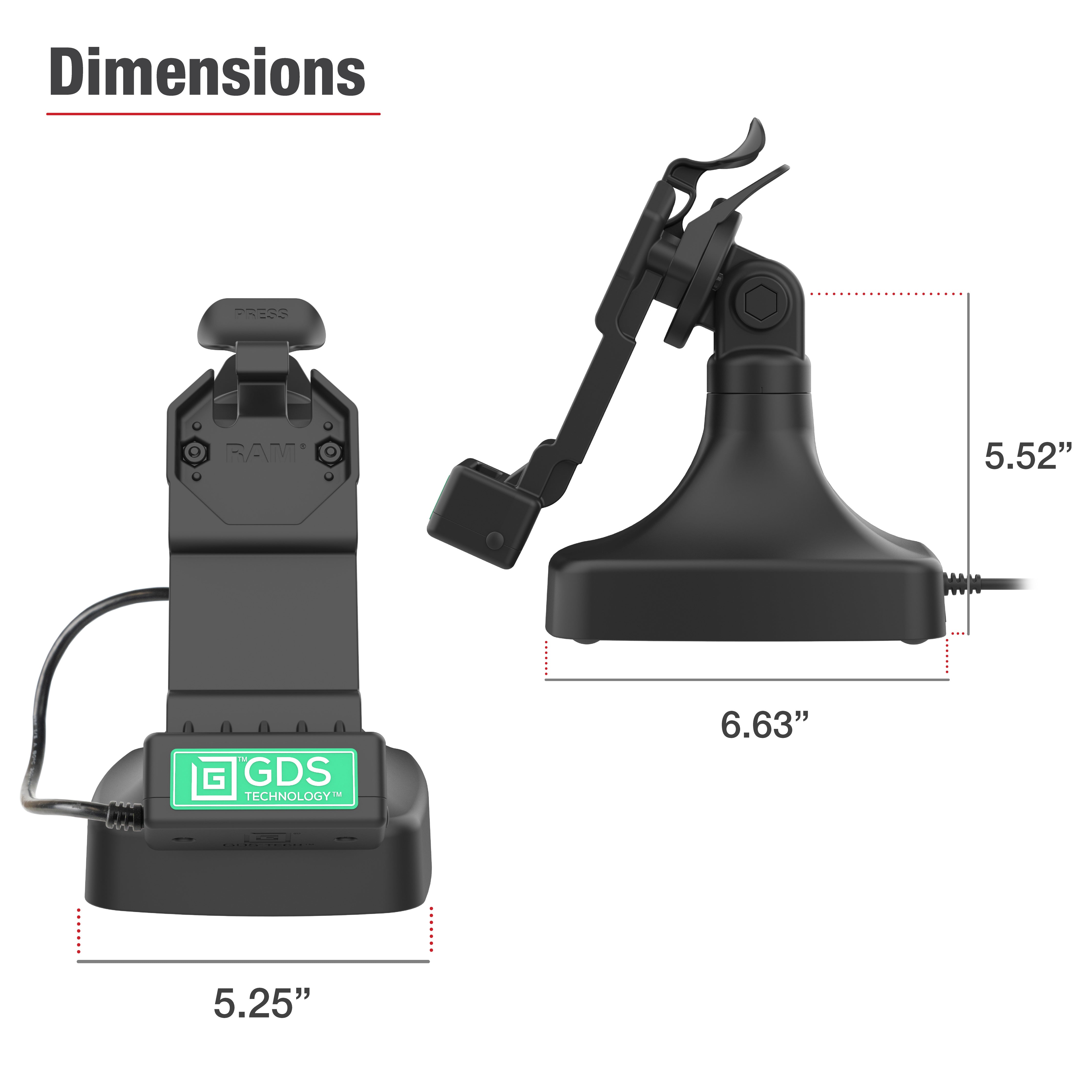 GDS® Uni Conn™ Tilt & Swivel Dock with PoE + Data (RAM GDS DOCK D14 U1E 2A) - Universal Mounting Solution for Security Cameras & Network Devices - Perfect for Office, Home & Outdoor Surveillance Systems