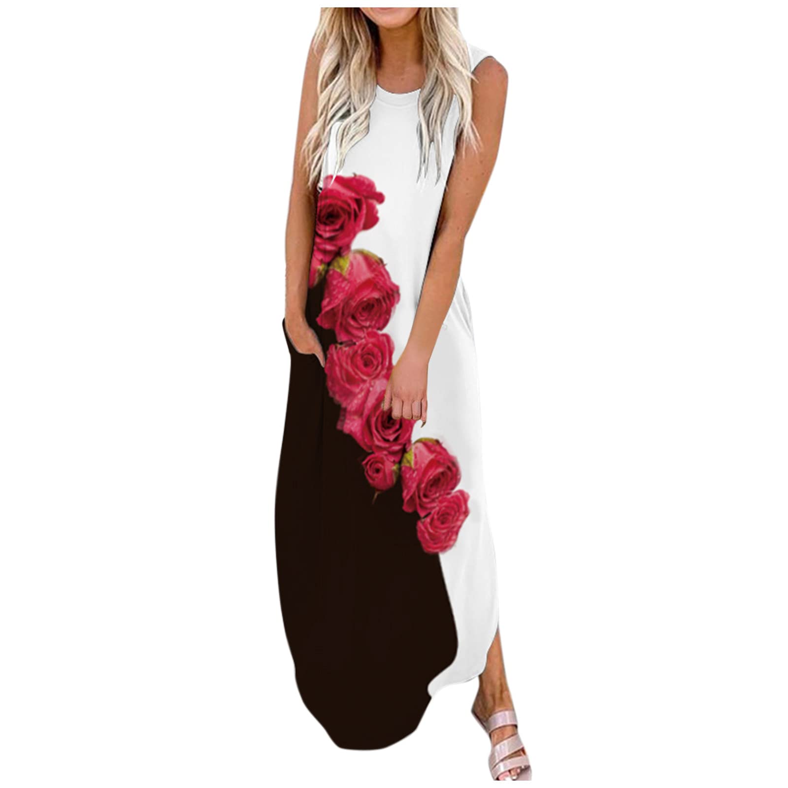 Tie-Dye Maxi Dresses for Women - Casual Loose Floral & Graffiti Print Summer Sleeveless Long Dress - Beach Wear, Vacation Outfit, Boho Festival Fashion, Lounge Dress
