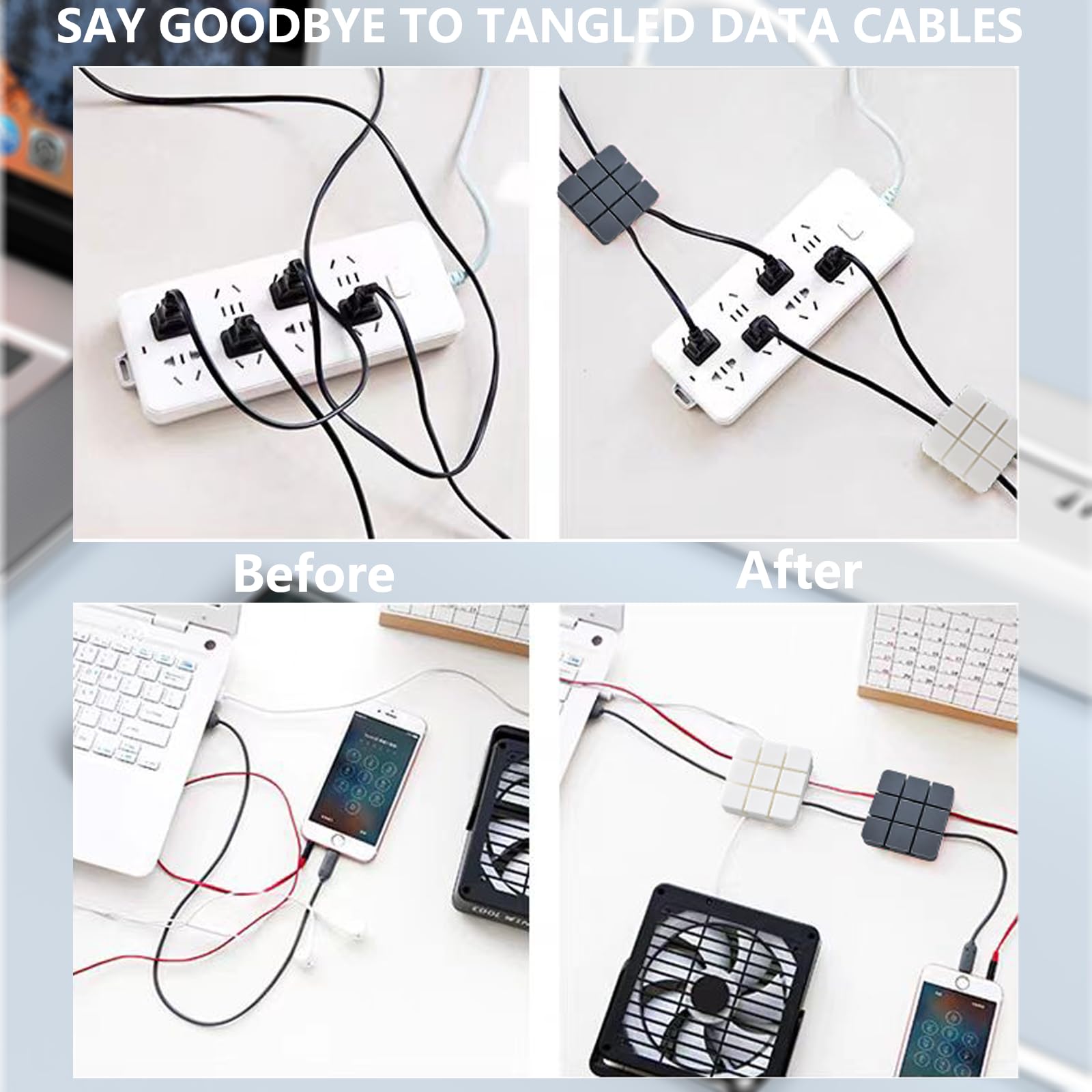 8 Pack Cord Holder with Adhesive - Cable Management Organizer for Charging Cables | Sticks to Wood, Marble, Metal & Glass | Perfect for Nightstand, Desk & Office Organization | Keep Wires Tidy at Home or Workplace