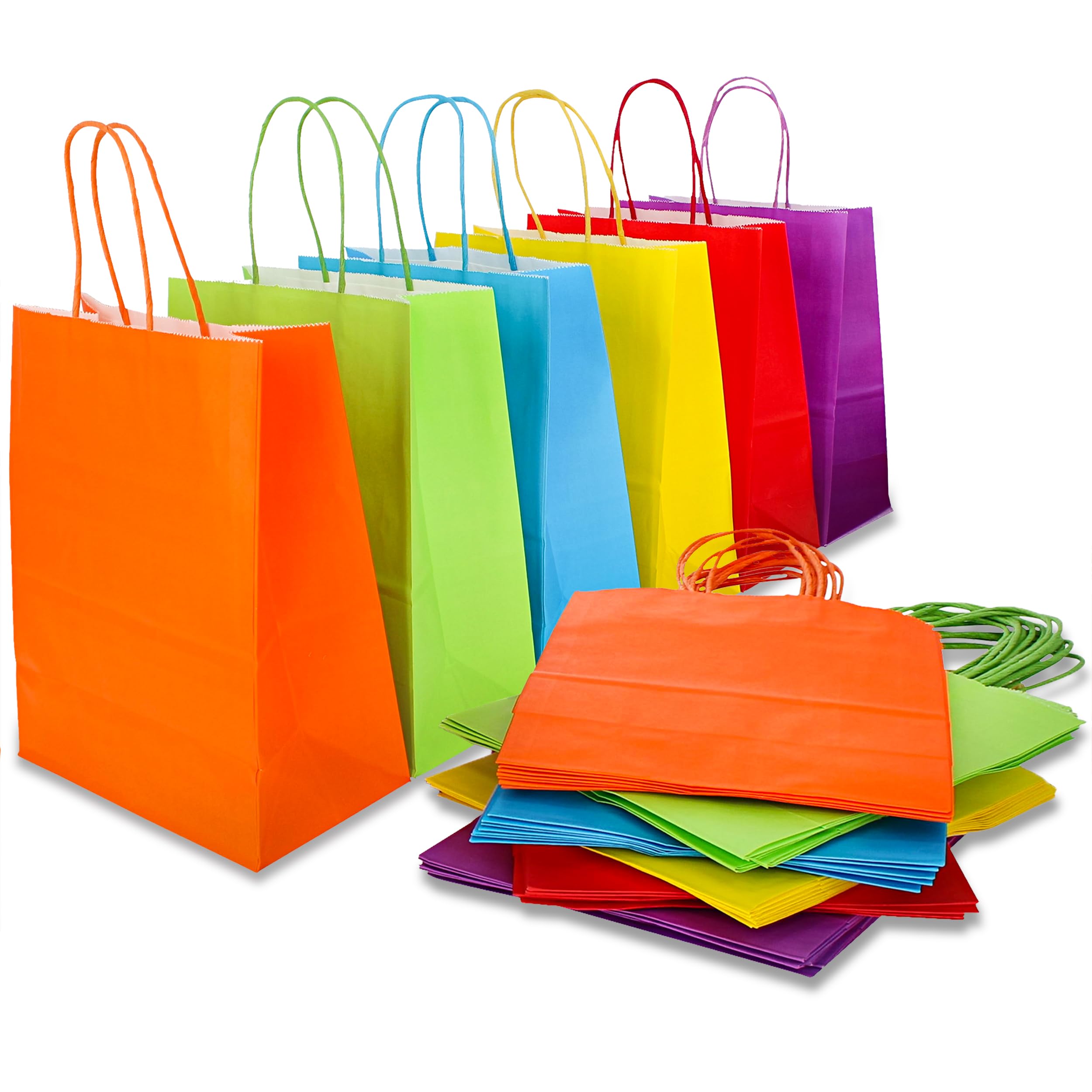 7Penn Party Favor Gift Bags - 48 Pack Colorful Kraft Paper Goodie Bags with Handles for Birthday Parties, Baby Showers, Wedding Favors & Craft Supplies | Bulk Party Decorations for Kids & Adults