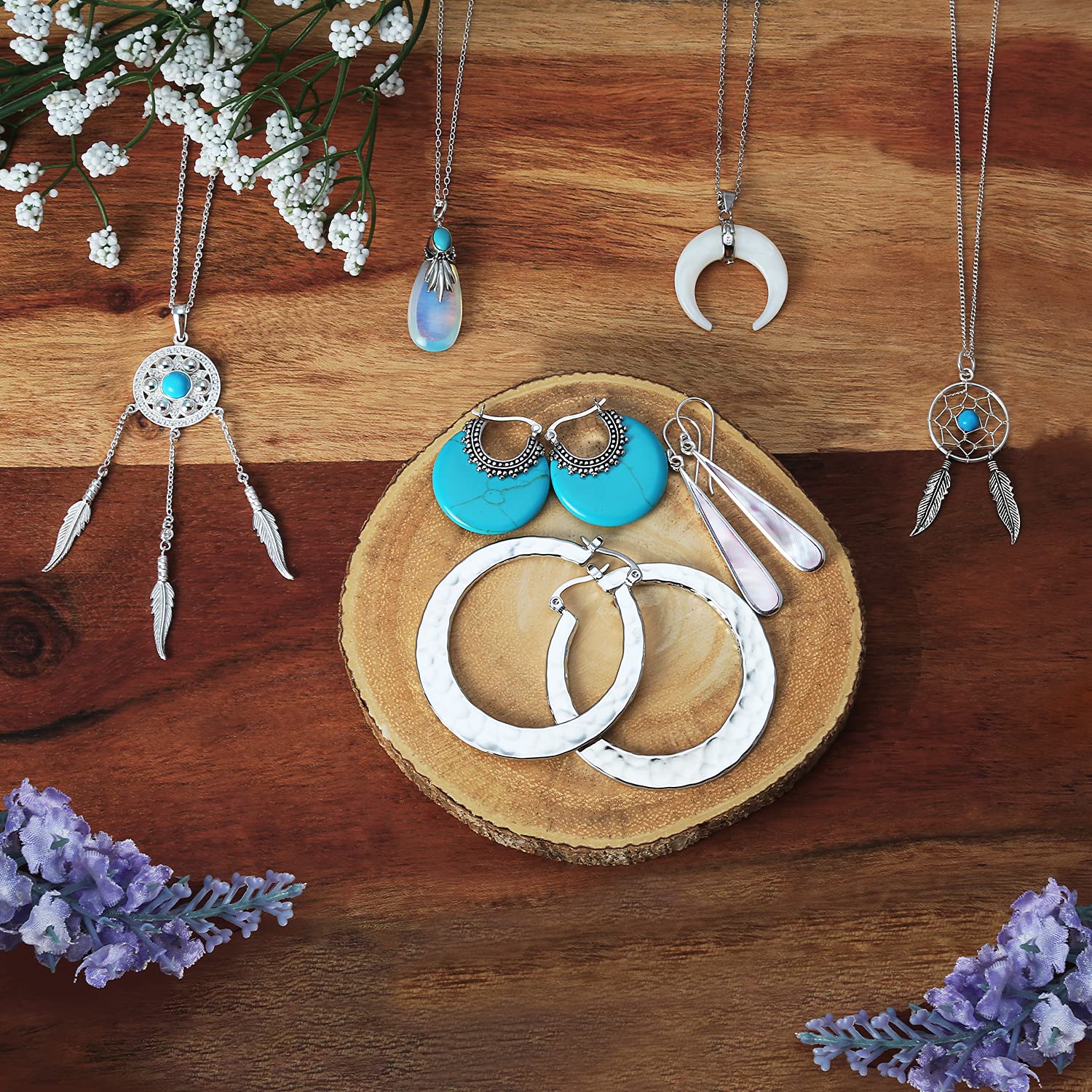 Tribal Turquoise Opalite Pendant Necklace for Women - Sterling Silver Jewelry for Casual & Party Wear
