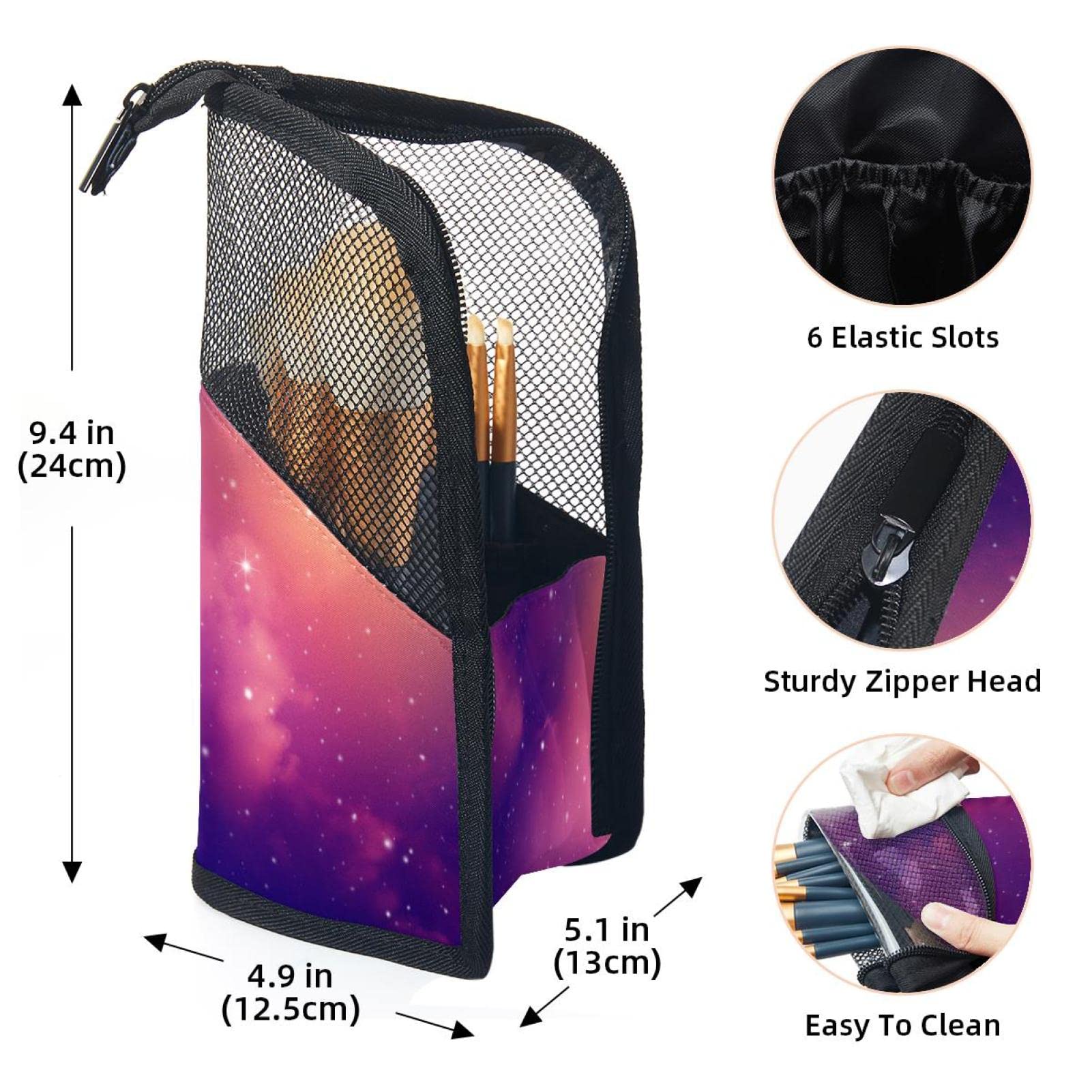 Premium 12-Piece Makeup Brush Organizer Bag with Stars & Galaxy Design - Portable Cosmetic Brush Holder Case for Travel, Home, and Professional Makeup Artists