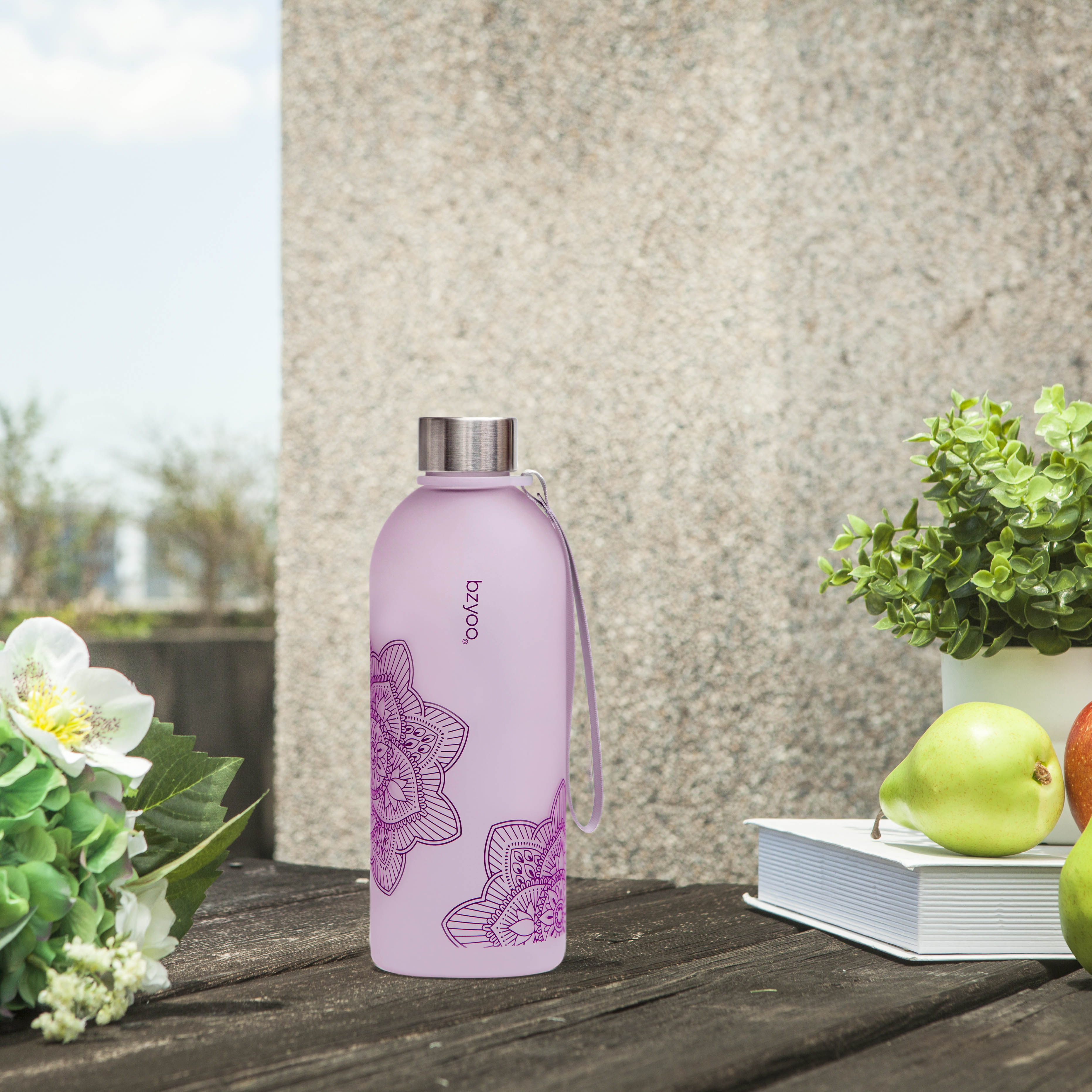 32oz La La Mandala Time Marker Tritan Water Bottle with Carrying Strap - BPA Free Leak Proof Water Bottle for Gym, Yoga, Hiking & Outdoor Activities - Purple