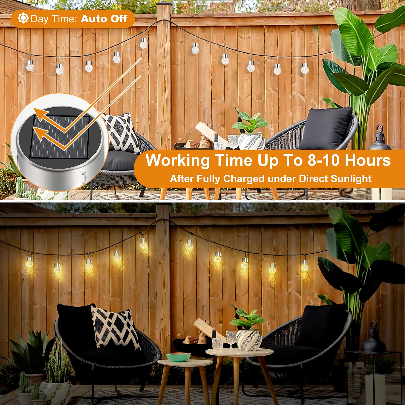 12 Pack Solar Powered Outdoor Hanging Lights - Waterproof Cracked Glass LED Ball Lights with Handle for Garden, Yard, Patio, Fence & Christmas Decor - Warm White - Perfect for Backyard, Pathway & Holiday Lighting