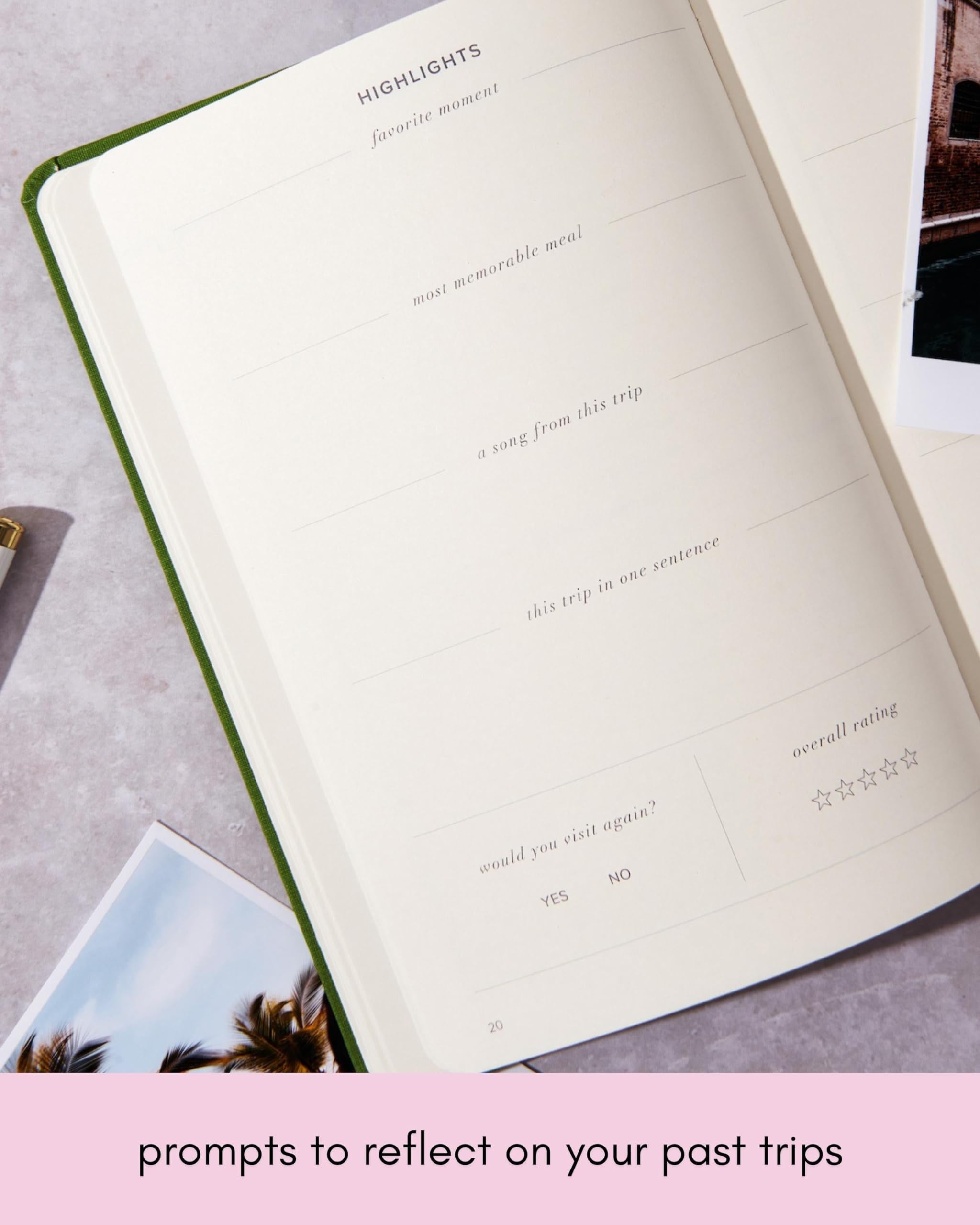 Kunitsa Co. Guided Travel Journal Notebook - Vacation Planner & Trip Diary for Travelers | Reflective Travel Keepsake Gift in Basil Green | Perfect for Road Trips, Honeymoons & Adventure Travel