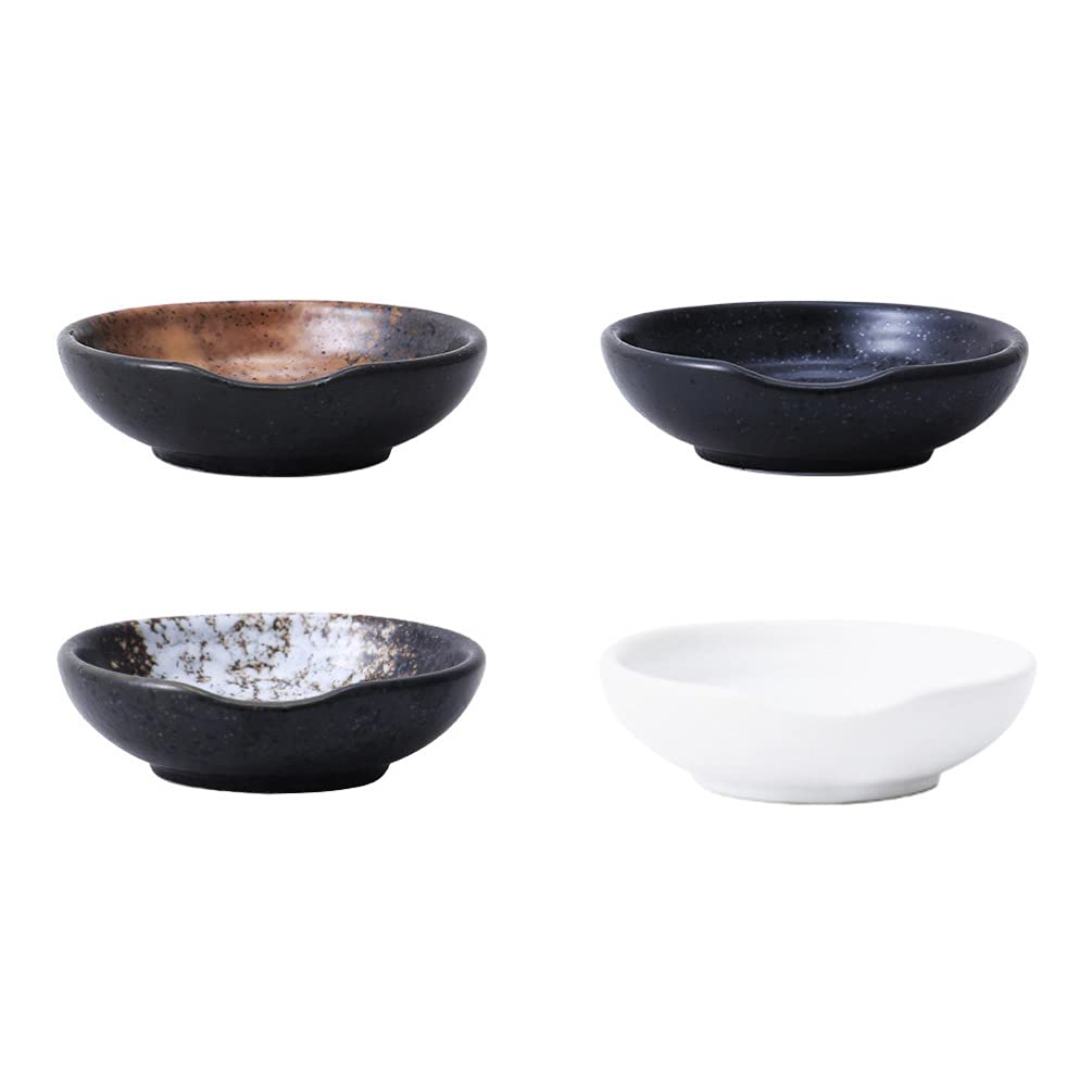 Yardwe 4-Piece Ceramic Mini Sauce Dishes Set - Small Condiment Bowls for Soy Sauce, Mustard & Sushi Dipping - Assorted Colors - Perfect for Asian Cuisine, Appetizers & Party Snack Serving