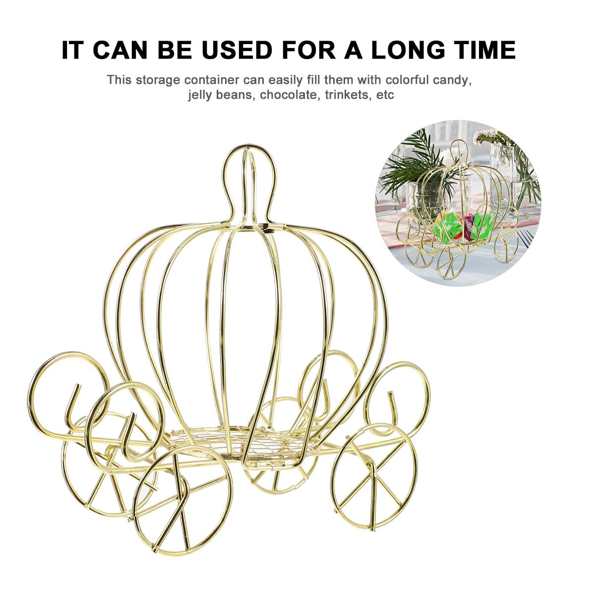 Golden Metal Pumpkin Carriage Candy Box - Elegant Princess Wedding Centerpiece for Candy Display, Party Decor & Gift Giving