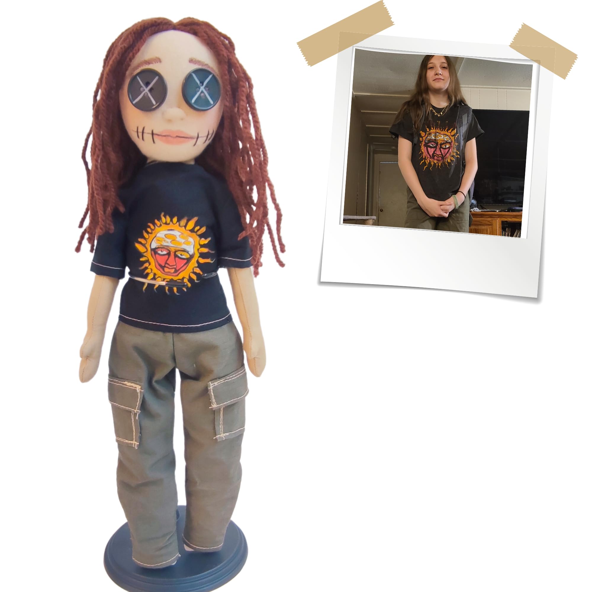 Handmade Custom Cloth Doll with Button Eyes - Personalized Photo to Doll Gift (12 Inch) - Perfect for Birthdays, Anniversaries & Home Decor