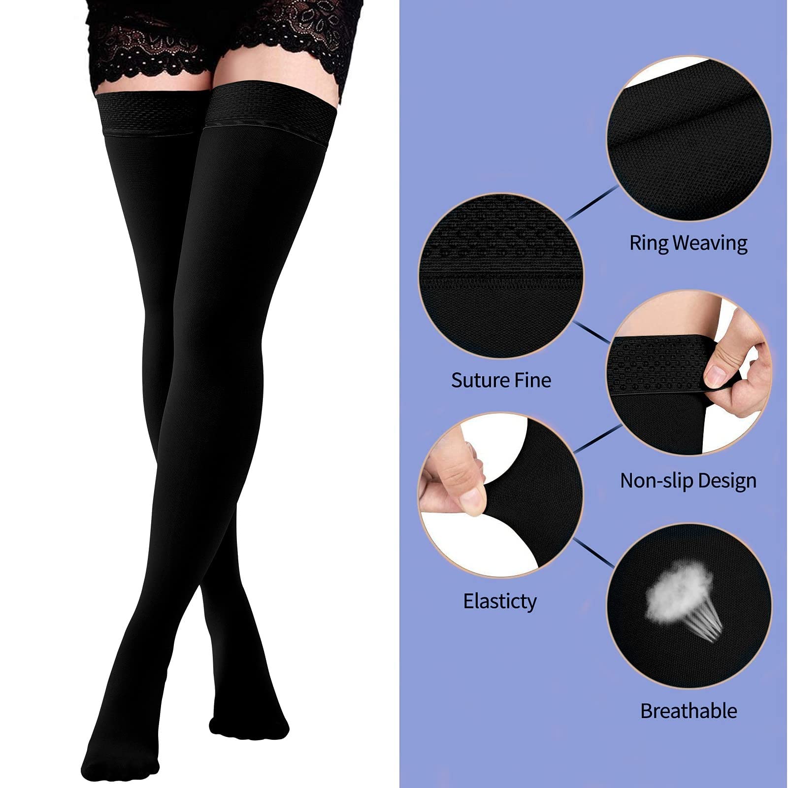 **15-20mmHg Thigh High Compression Socks for Women & Men – Medical Grade Closed Toe with Silicone Band – Best for Running, Nursing, Sports & Varicose Veins Relief – Ideal for Workouts, Travel & Long Shifts**