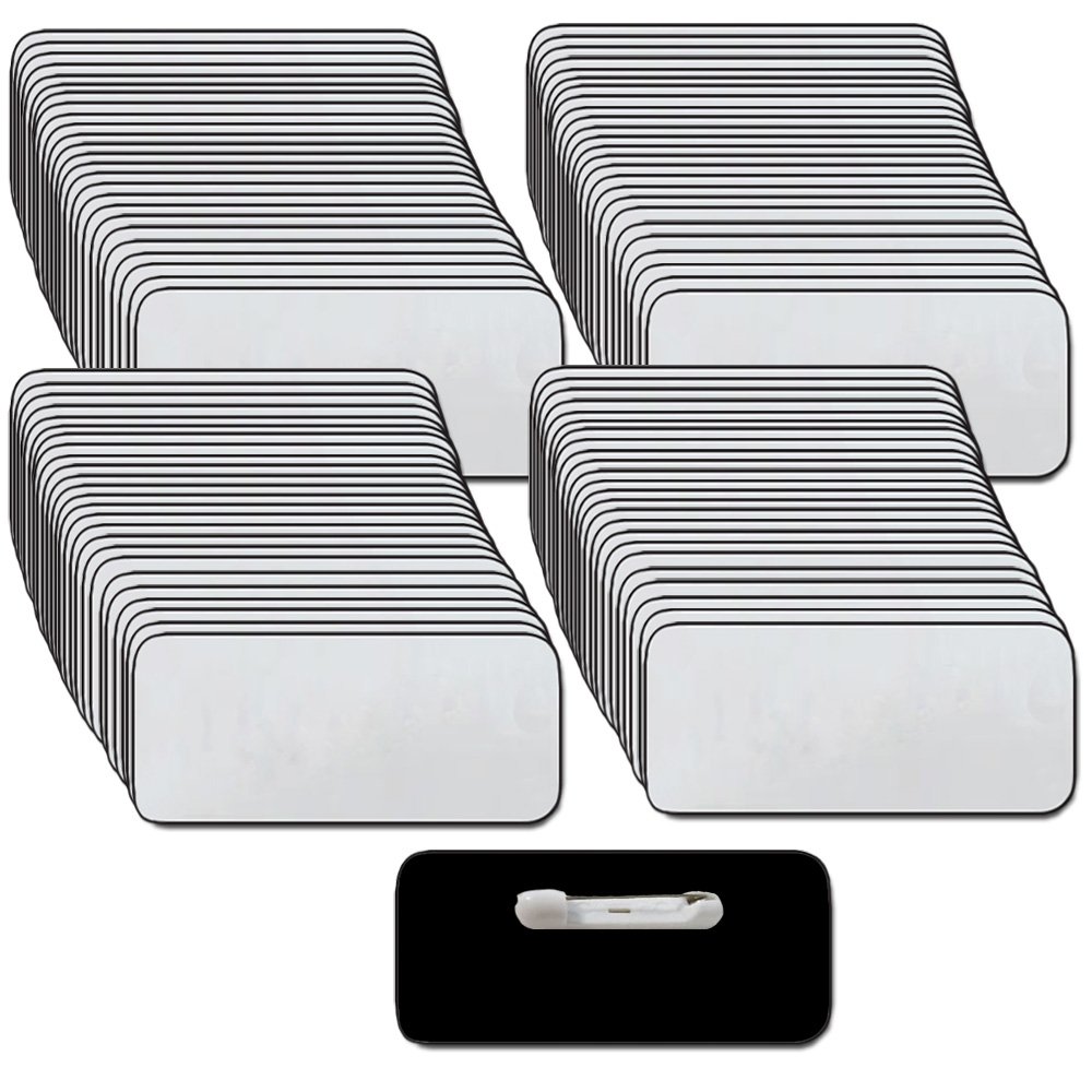 100 Pack Bulk Blank Plastic Name Tags & Badges with Pin Fasteners - 1.5