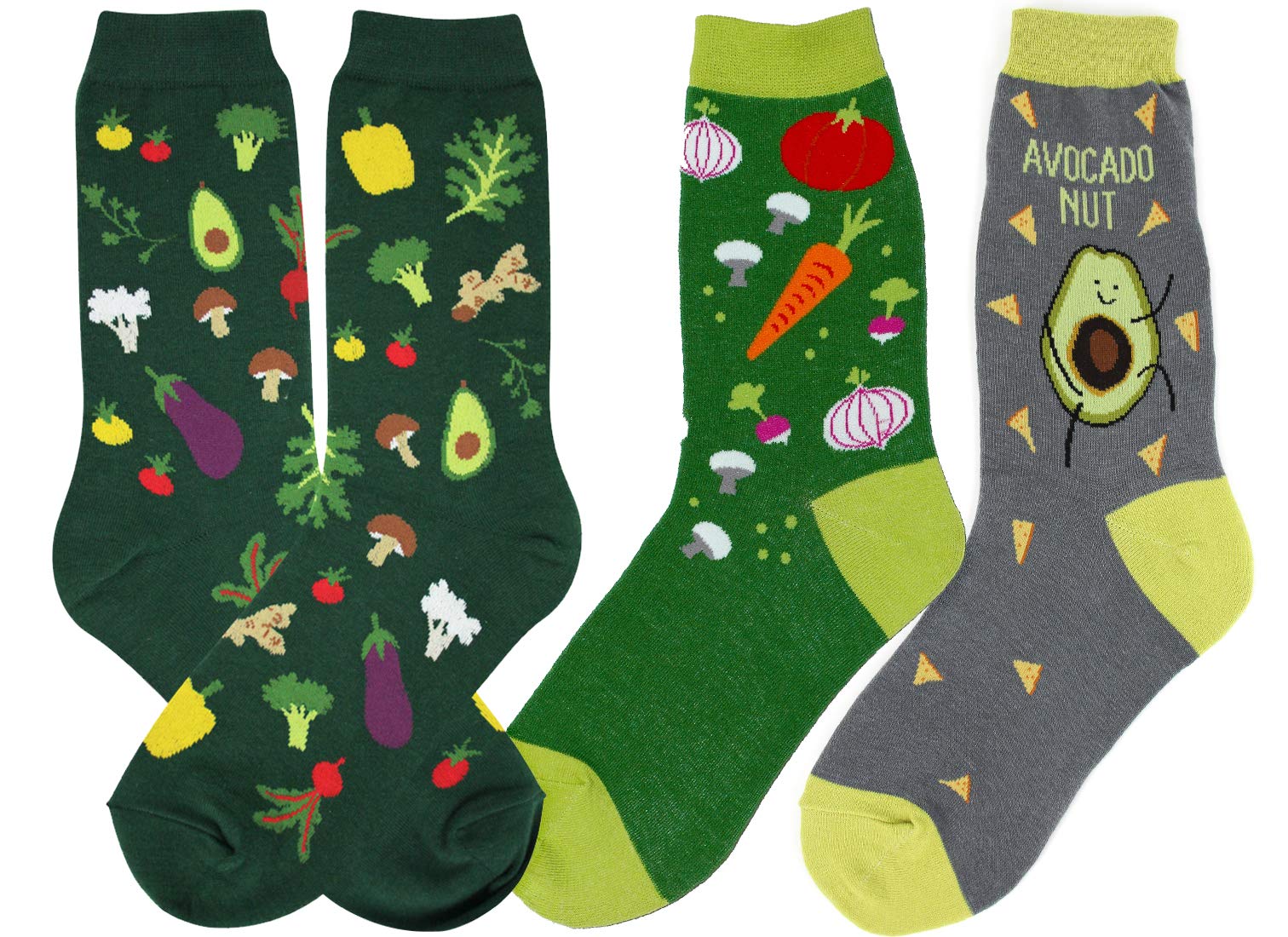 Women's Fruit and Vegetable Socks - Fun Avocado, Salad & Veggie Garden Print Crew Socks - Perfect for Gardening, Cooking & Food Lovers