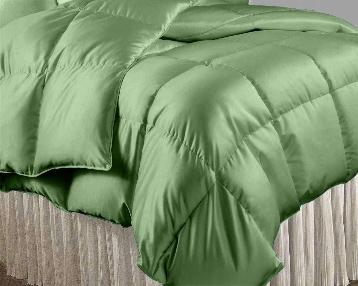 Luxurious Silk Satin King/Cal King Comforter - 300 GSM Down Alternative Bedding | Box Stitched Design | Ultra Soft & Fluffy | Hotel Quality Quilt | Machine Washable (Olive) - Perfect for Master Bedrooms, Guest Rooms & Cozy Winter Nights