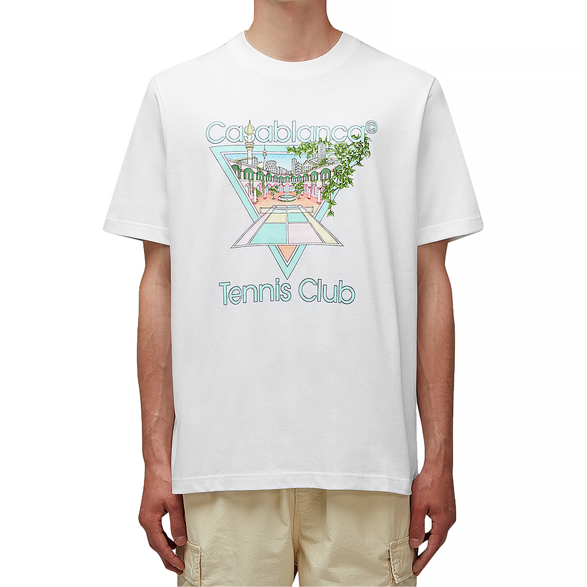 Casablanca Tennis Club Graphic Printed T-Shirt - Soft White Pastel Color for Men & Women | Casual Wear, Sports, Gym & Outdoor Activities