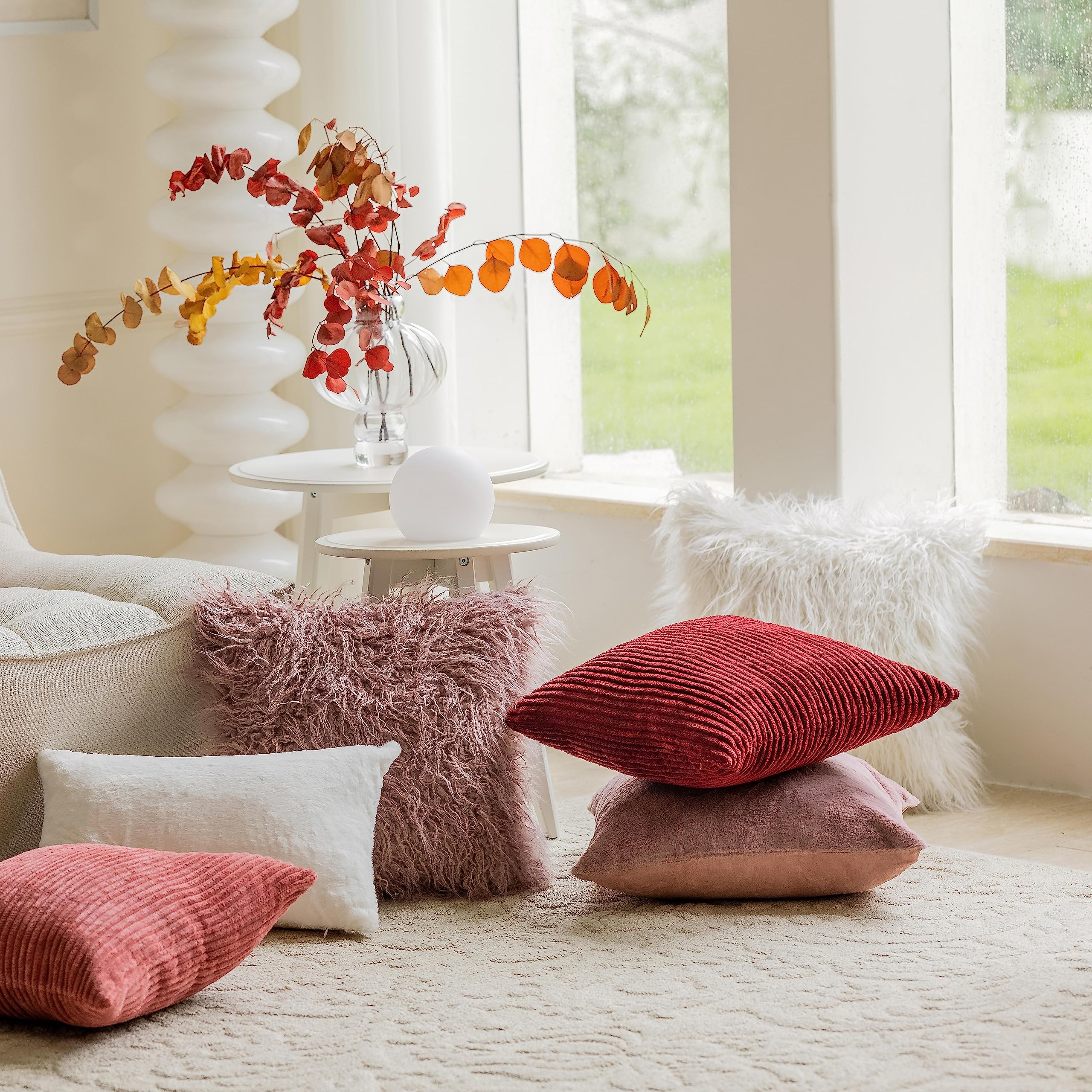 Premium 26x26 Inch Faux Fur Throw Pillow Cover - Soft Dusty Pink Euro Sham for Couch, Sofa & Bedroom Decor - 66x66cm Luxury Cushion Case - Perfect for Living Room, Nursery & Cozy Home Styling