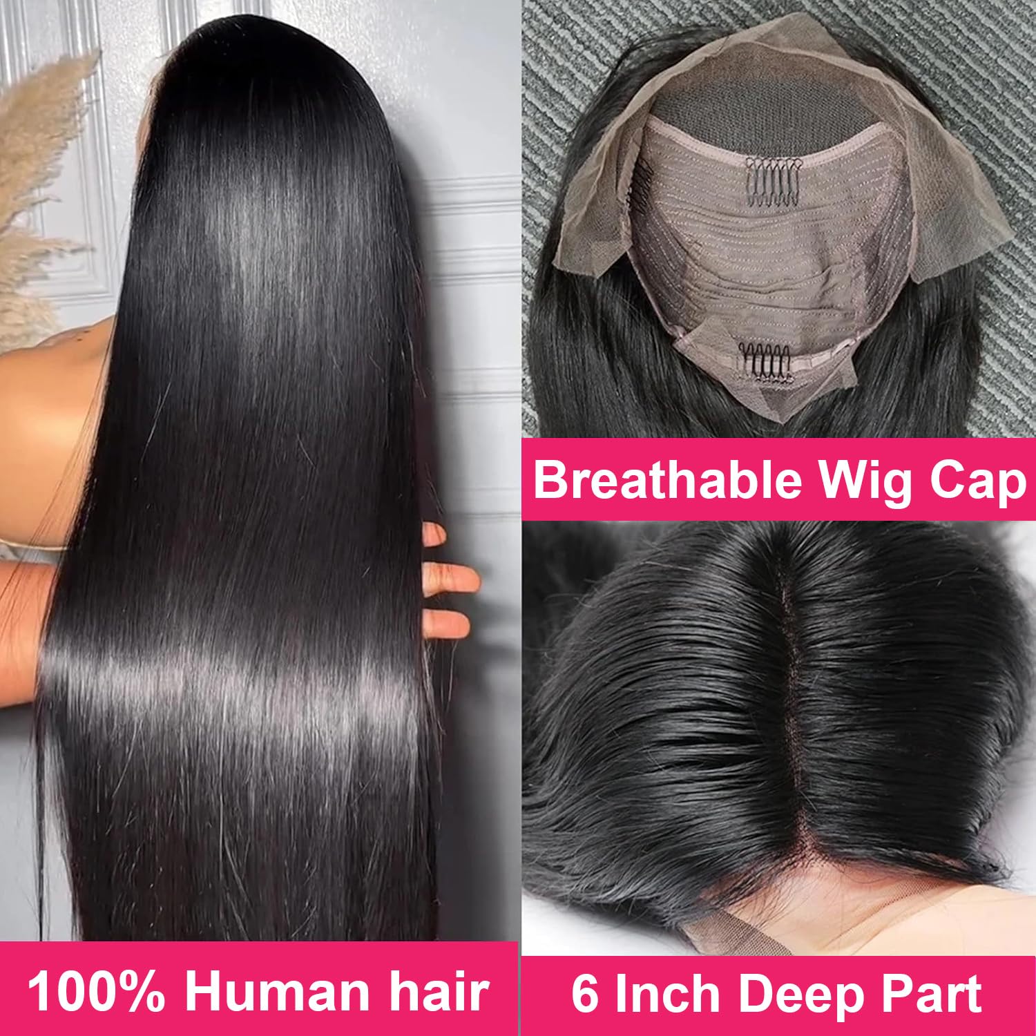 13x6 Straight Lace Front Wigs Human Hair - 32 Inch Pre Plucked 180% Density HD Lace Frontal Wig - Glueless Human Hair Wig for Black Women - Perfect for Daily Wear, Cosplay & Special Occasions