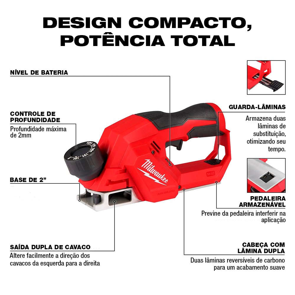 Milwaukee 2524-20 M12 Brushless 2-Inch Planer - Compact Cordless Woodworking Tool for DIY Projects & Professional Use