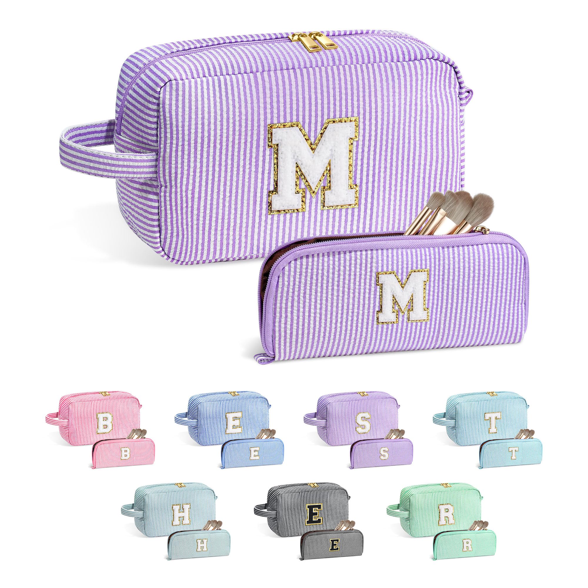 YOOLIFE Personalized Initial Makeup Bag - Easter Gifts for Women, Teen Girls & Kids | Cute Cosmetic Pouch for Mom, Sister, Friend & Daughter | Perfect Birthday, Travel & Daily Use Organizer